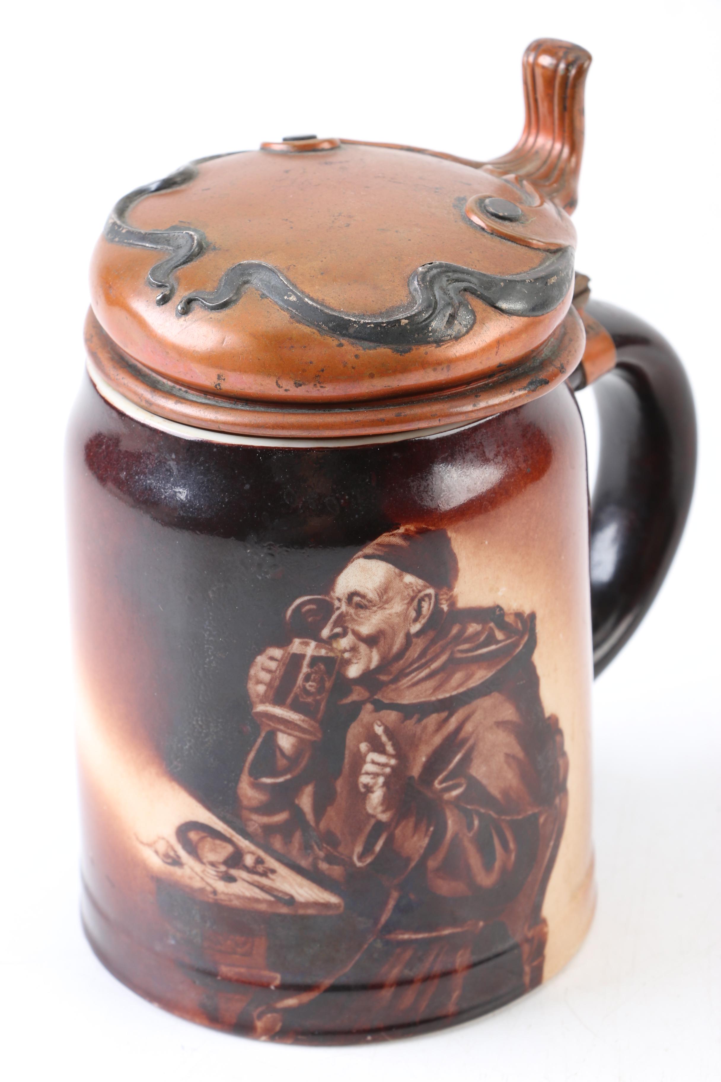 Lenox Porcelain Monk Stein with Copper Lid and Sterling Applied Accents