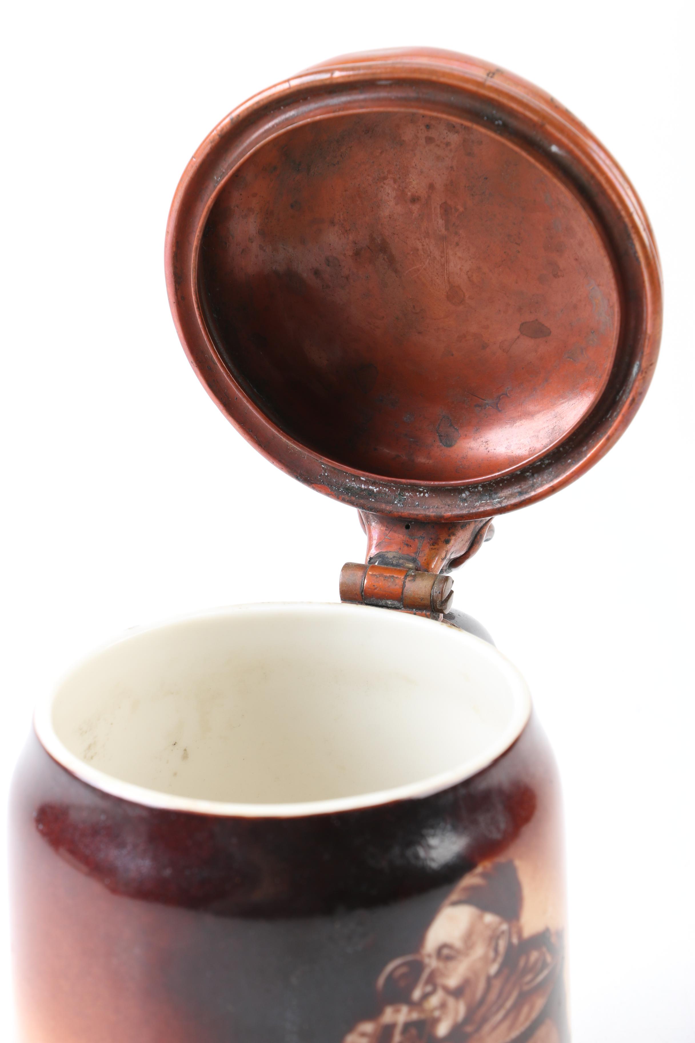 Lenox Porcelain Monk Stein with Copper Lid and Sterling Applied Accents