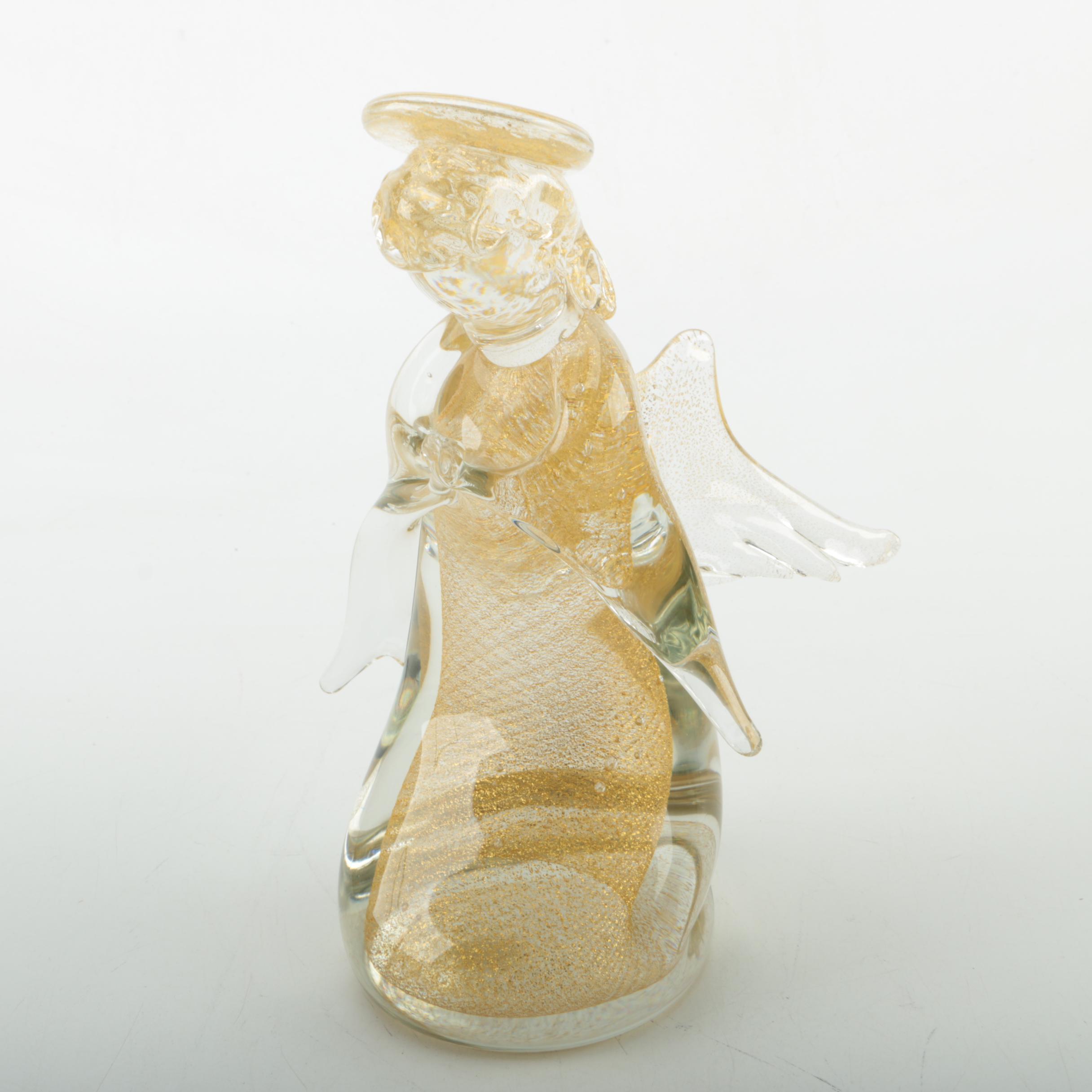 Giuliano Tosi Murano Aventurine Glass Angel Figurine