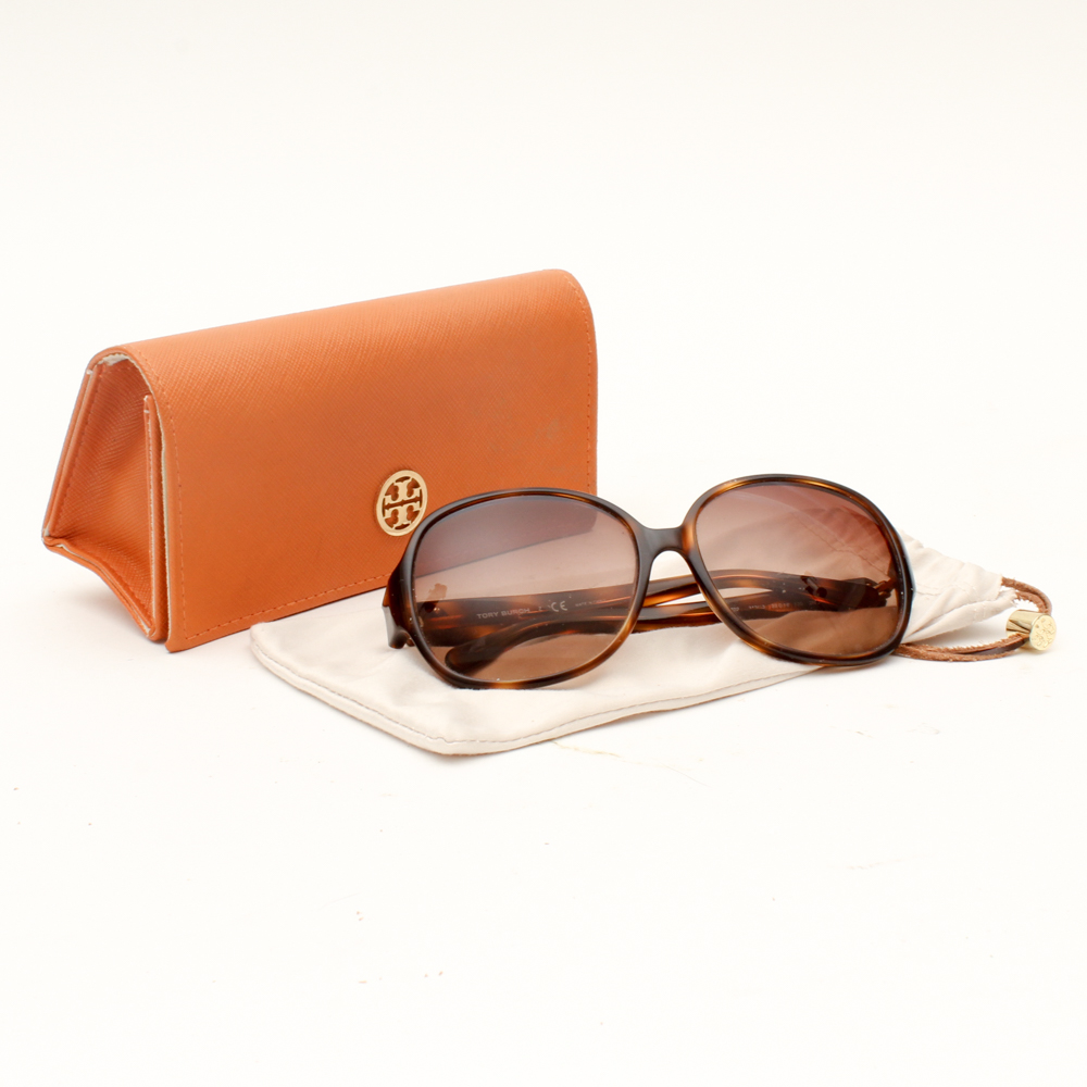 Tory Burch Brown Faux Tortoise Butterfly Sunglasses with Case