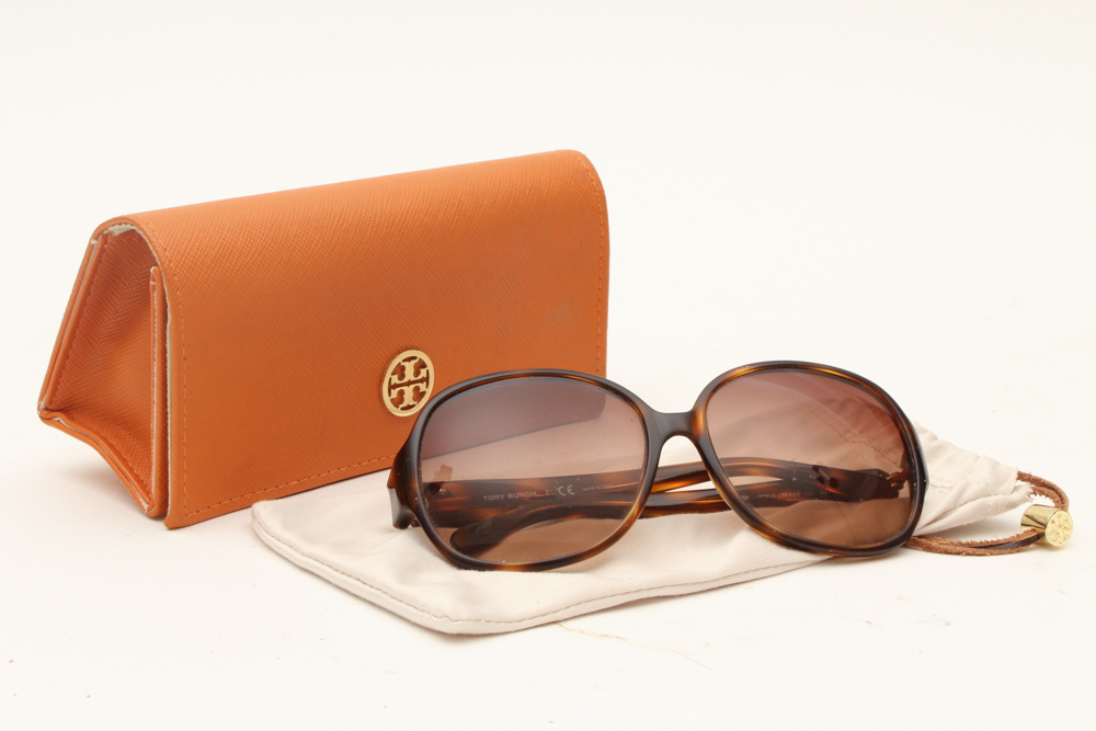 Tory Burch Brown Faux Tortoise Butterfly Sunglasses with Case