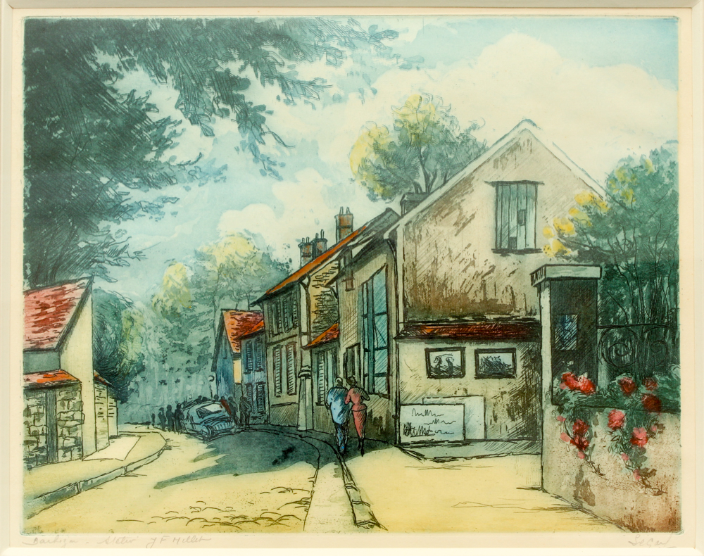 Lucien Veder "Le Garf" Hand-Colored Engraving "Barbizon- Atelier J.F. Millet"