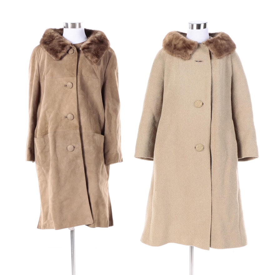 Women's 1960s Vintage Wool and Suede Coats with Mink Fur Collars