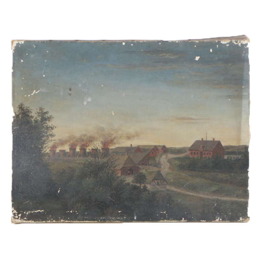 20th Century Oil Painting of Dutch Evening Landscape