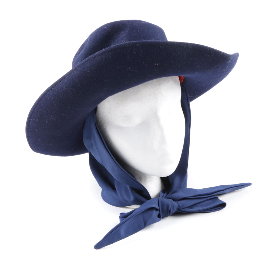 Women's Vintage Georgi Wool Felt Hat with Scarf Ties