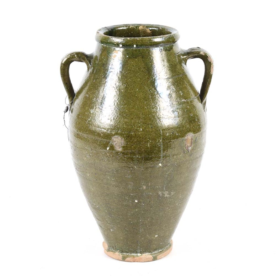 Green Glazed Stoneware Urn