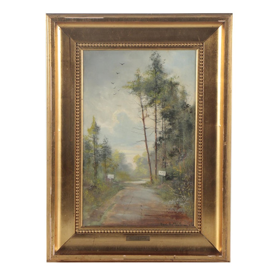 Carl Ove Julian Lund Early 20th Century Oil Painting of Country Lane