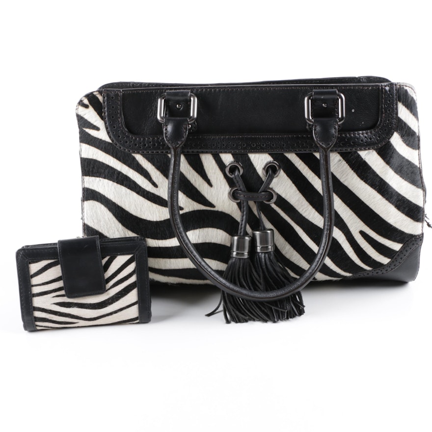 Antonio Melani Zebra Print Pony Hair Handbag and Wallet