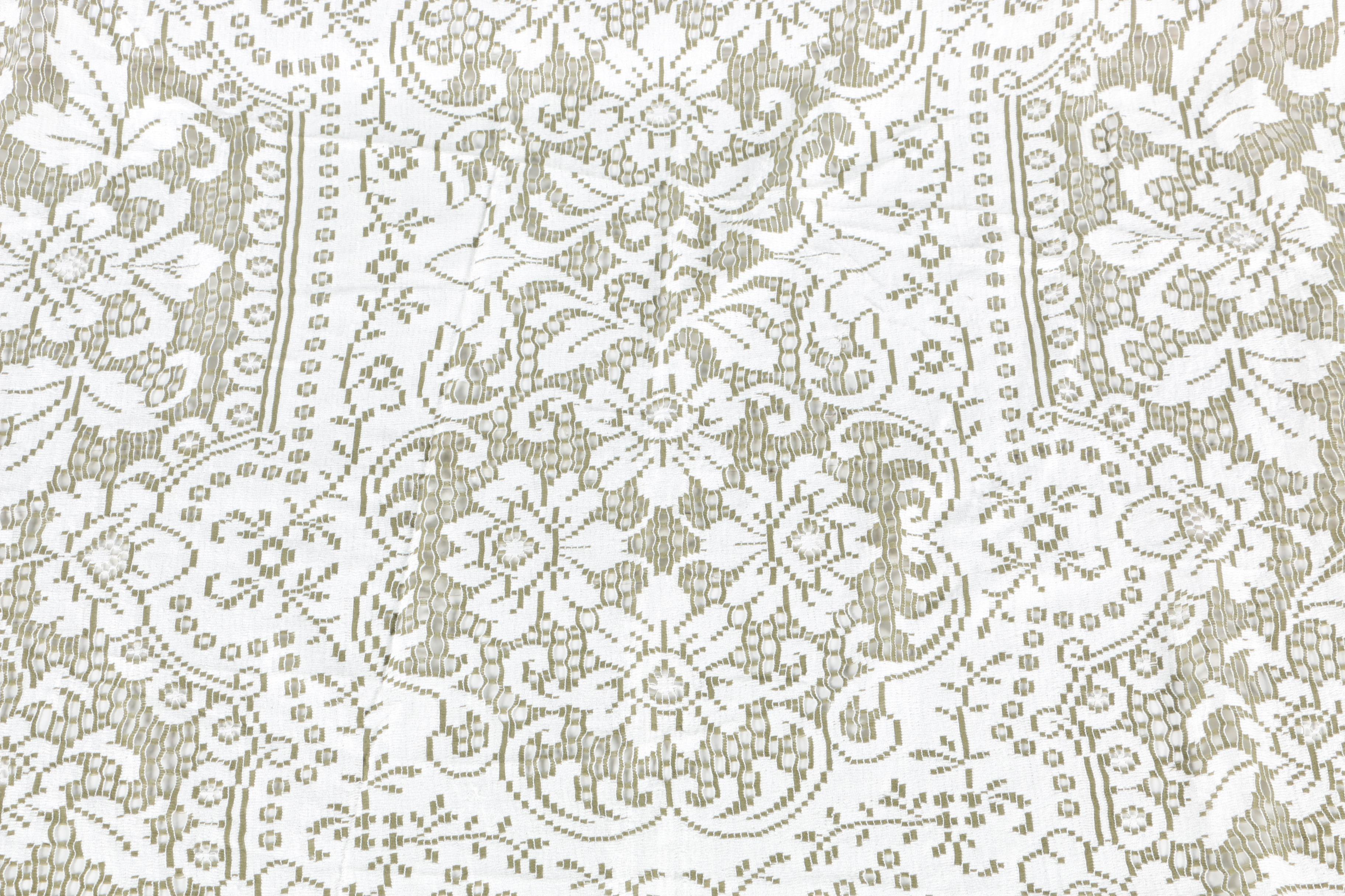 Green and White Floral Tablecloth