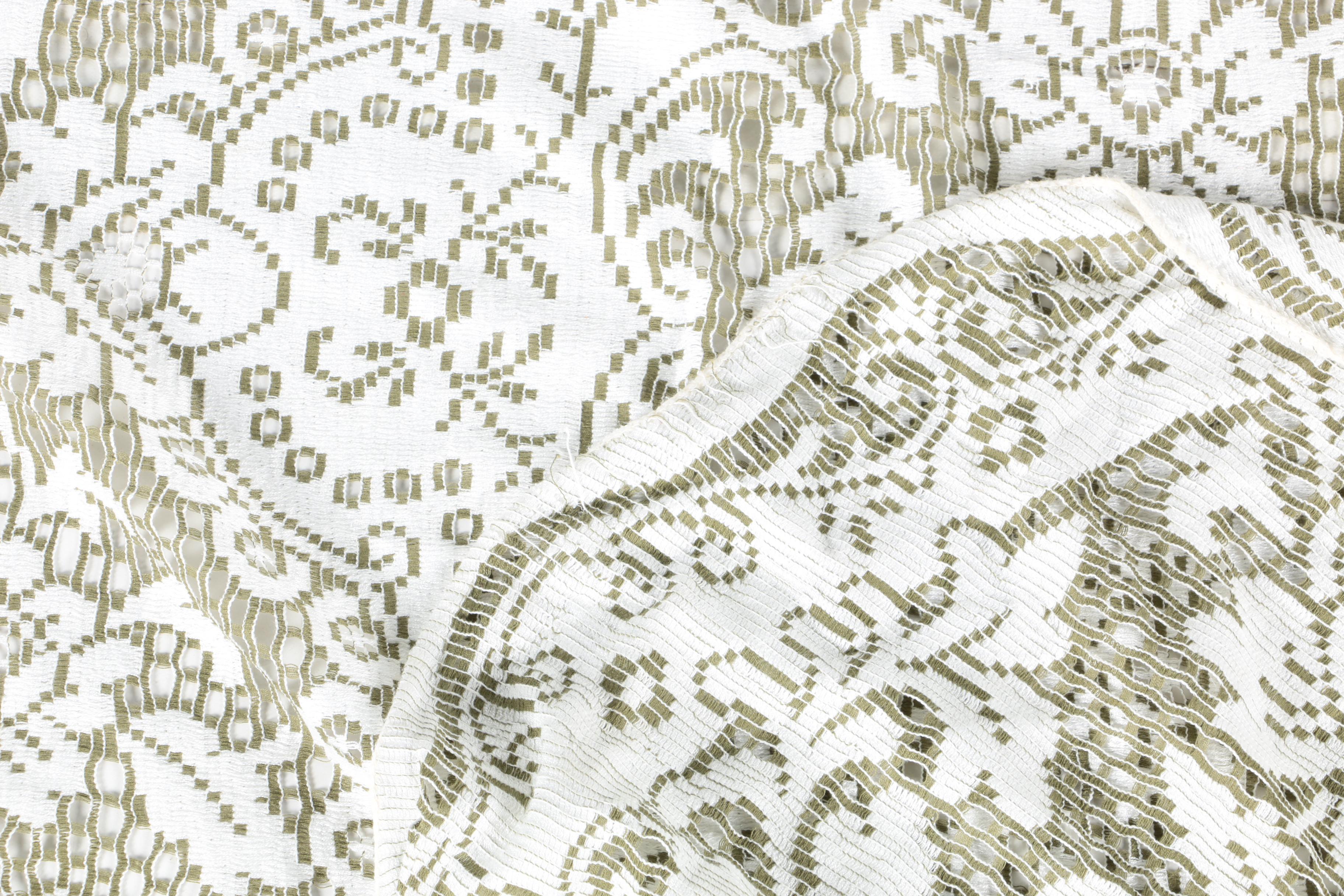 Green and White Floral Tablecloth