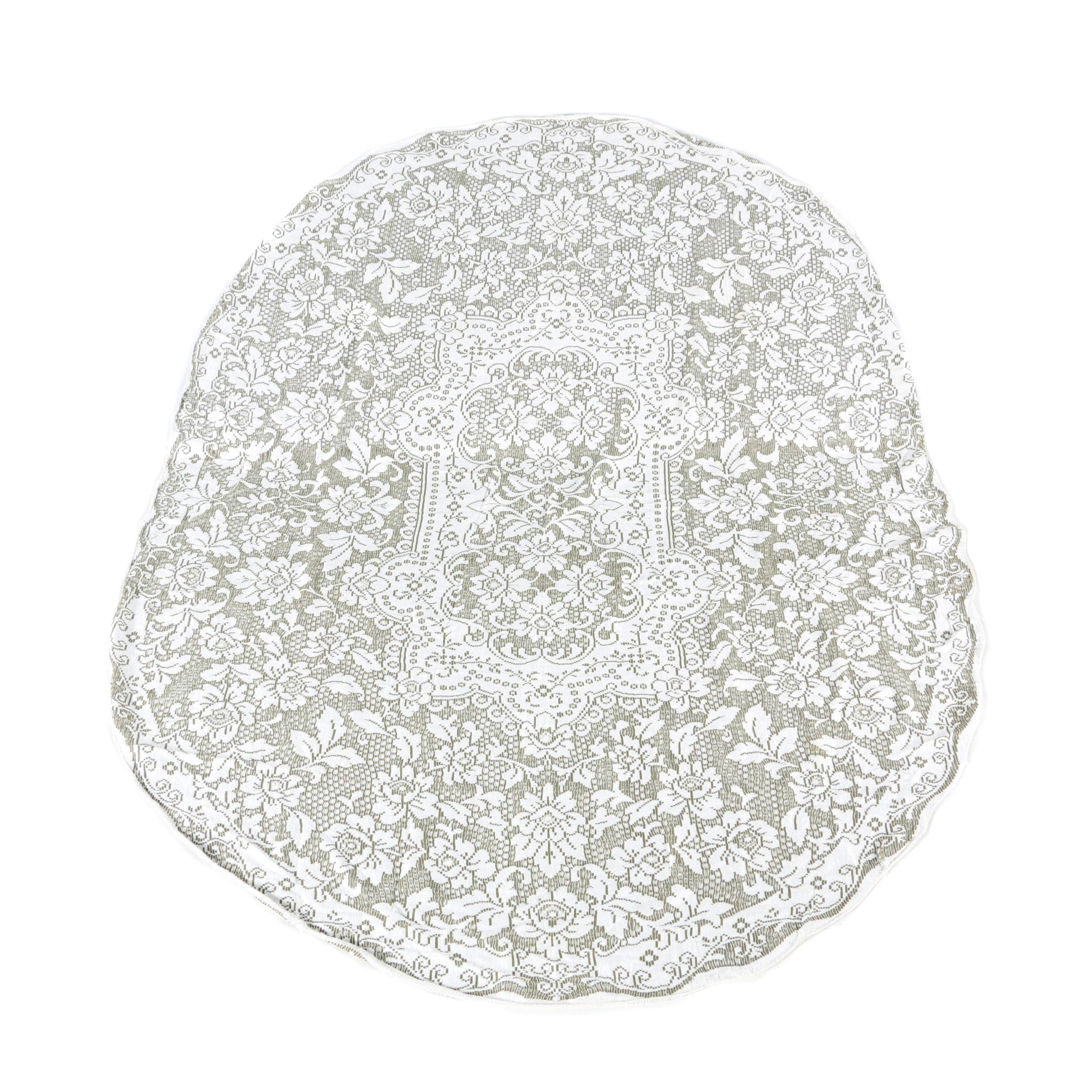 Green and White Floral Tablecloth