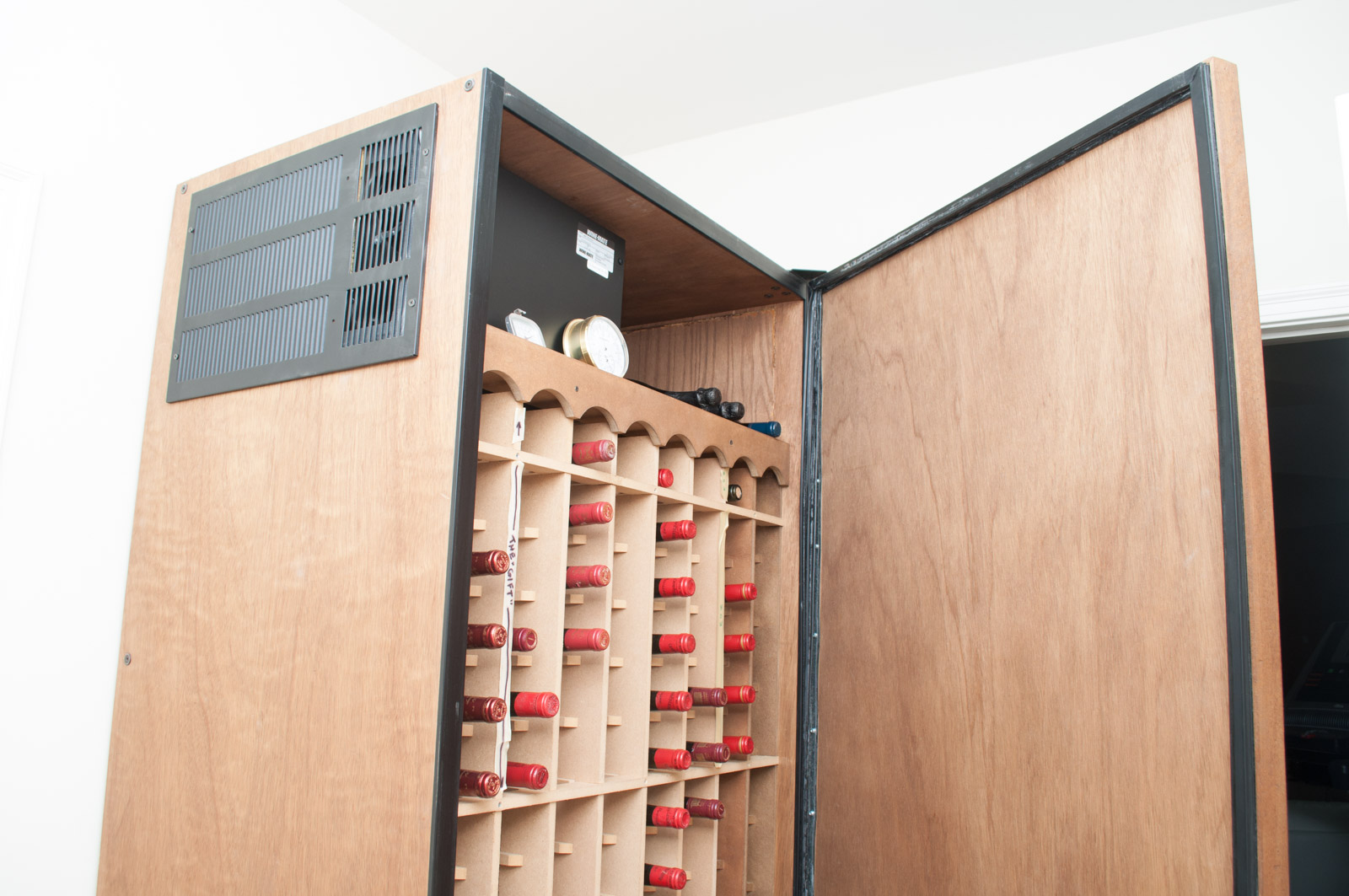 Wine-Mate Cooling System 2500CD with Tall Wood Wine Cooler Storage Unit