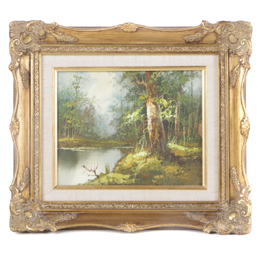 Oil Painting of a Wooded Landscape