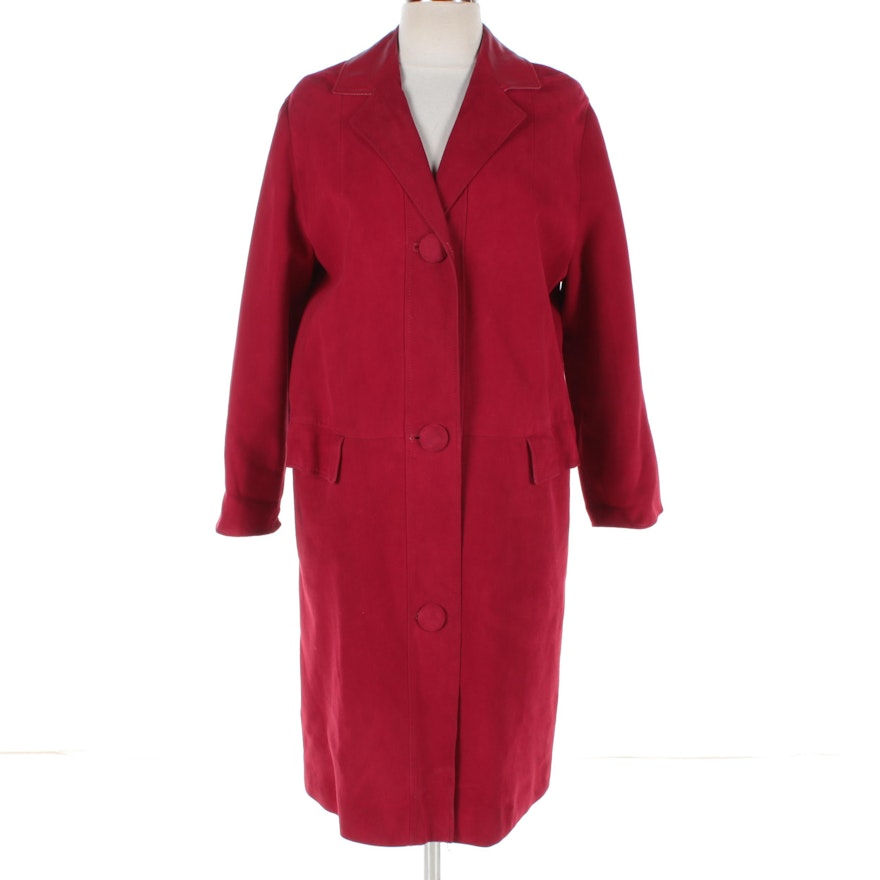 Women's Red Suede and Leather Overcoat