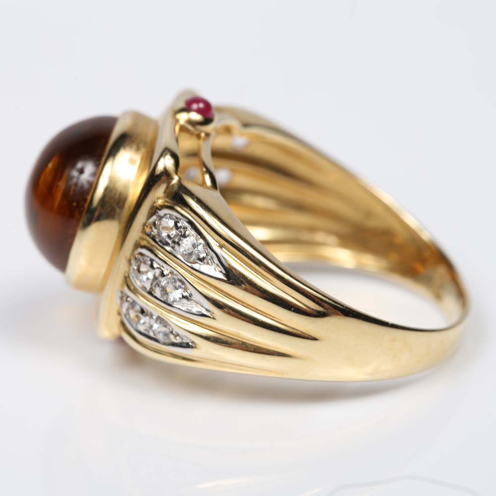 14K Yellow Gold Citrine, Topaz and Ruby Ring