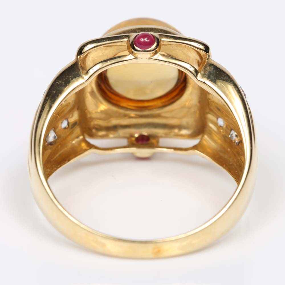 14K Yellow Gold Citrine, Topaz and Ruby Ring