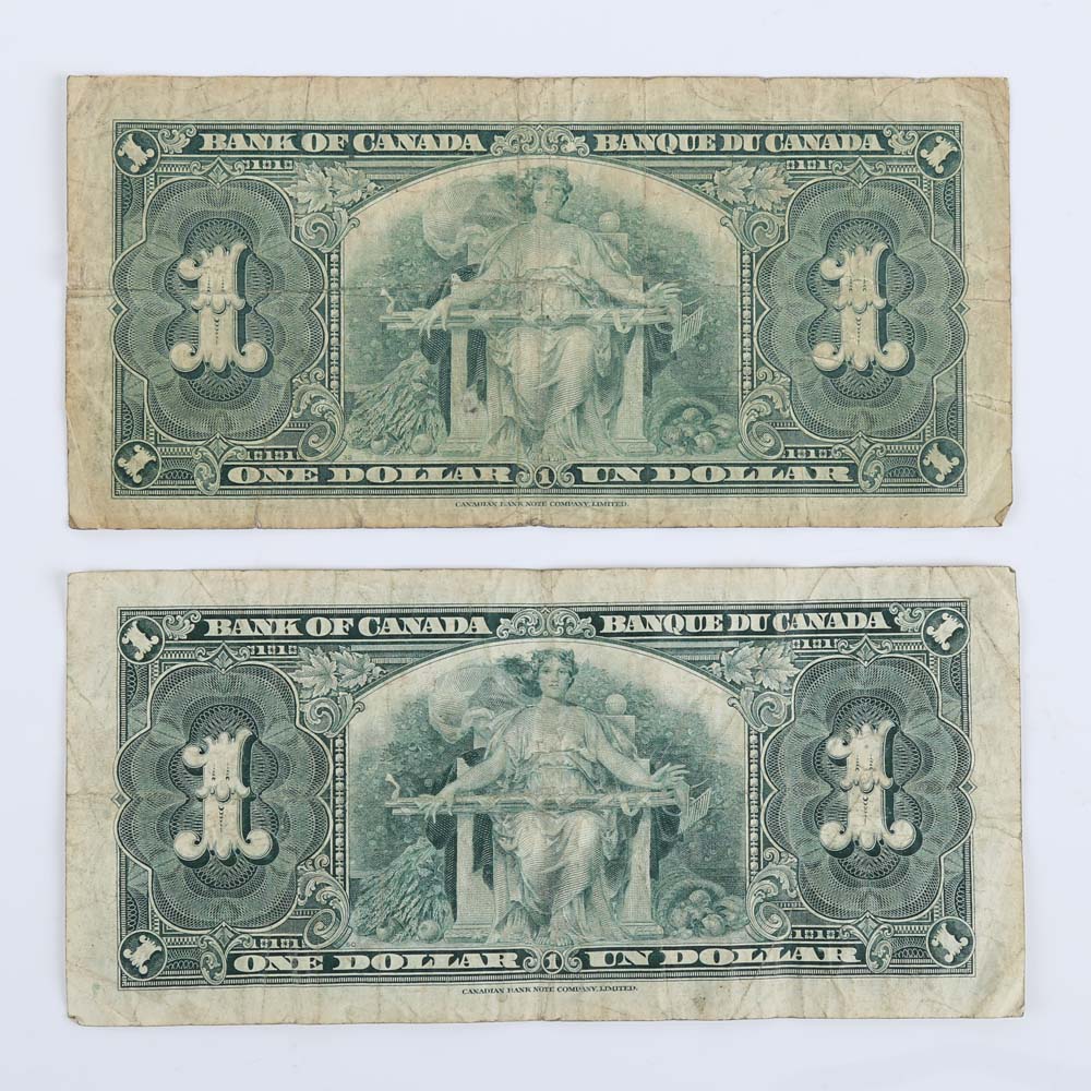 1937 Canadian One Dollar Bills