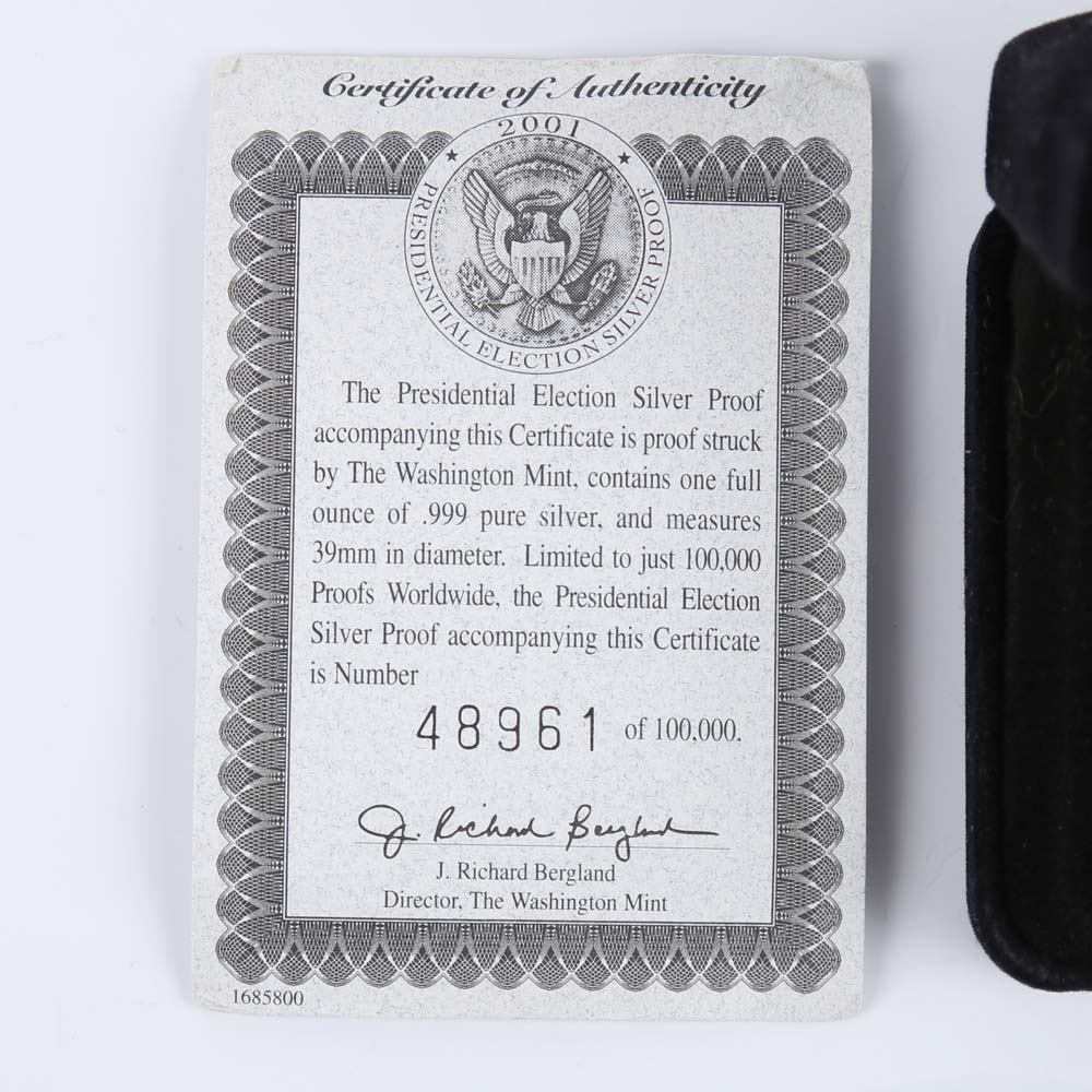 .999 Silver 2001 Presidential Election Proof Coin
