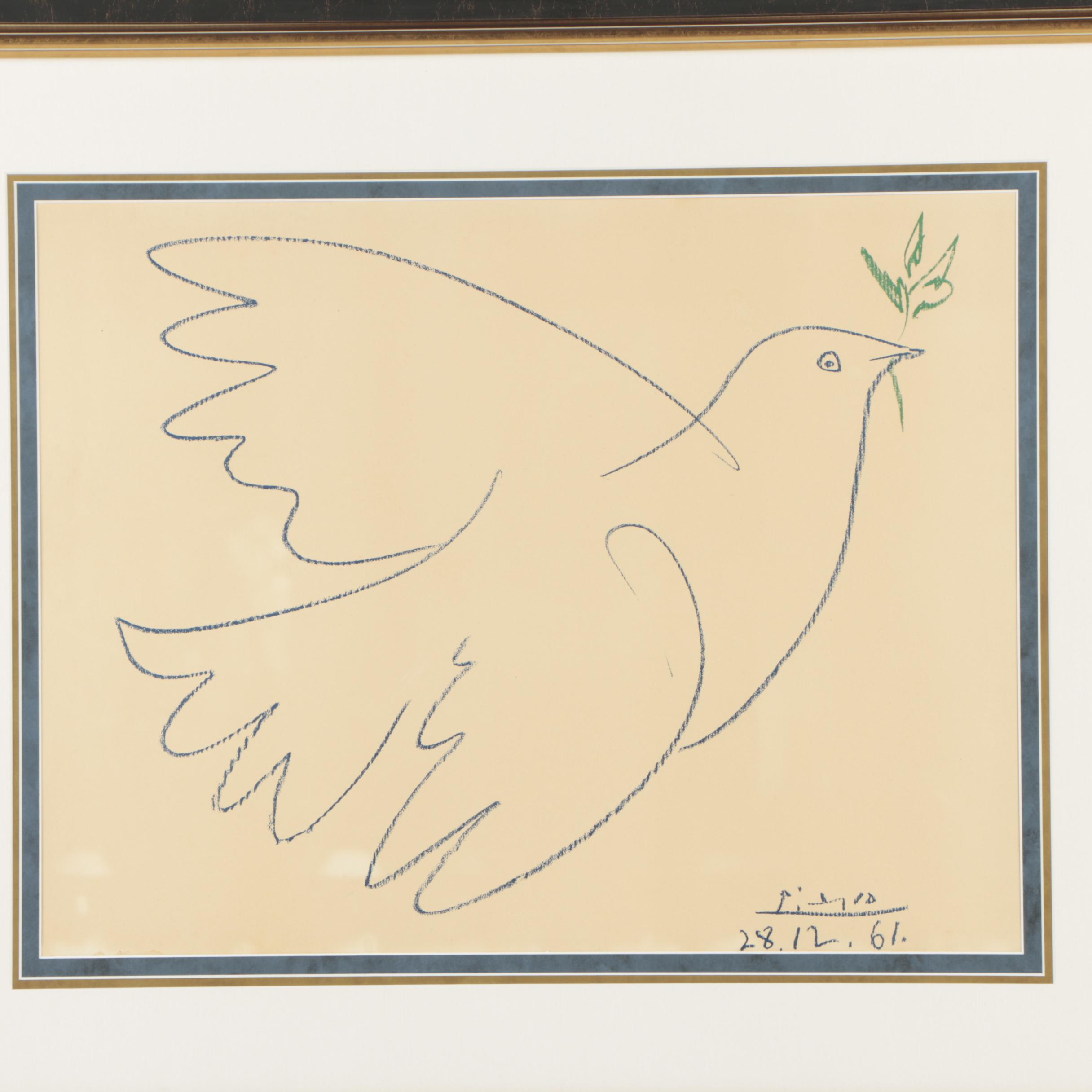Color Lithograph After Pablo Picasso "Blue Dove"