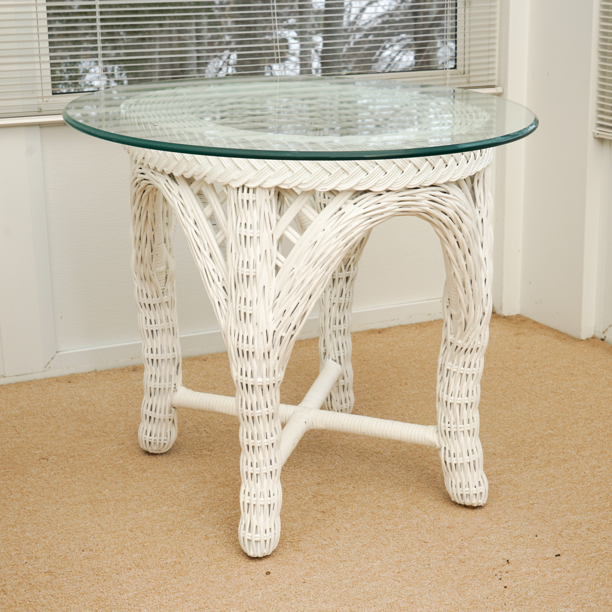 Pair of Wicker Glass Top Side Tables
