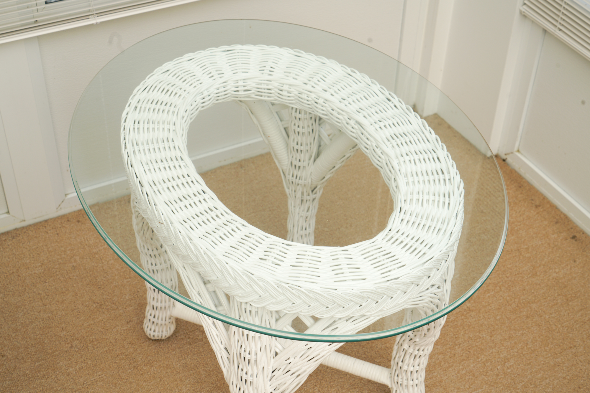 Pair of Wicker Glass Top Side Tables
