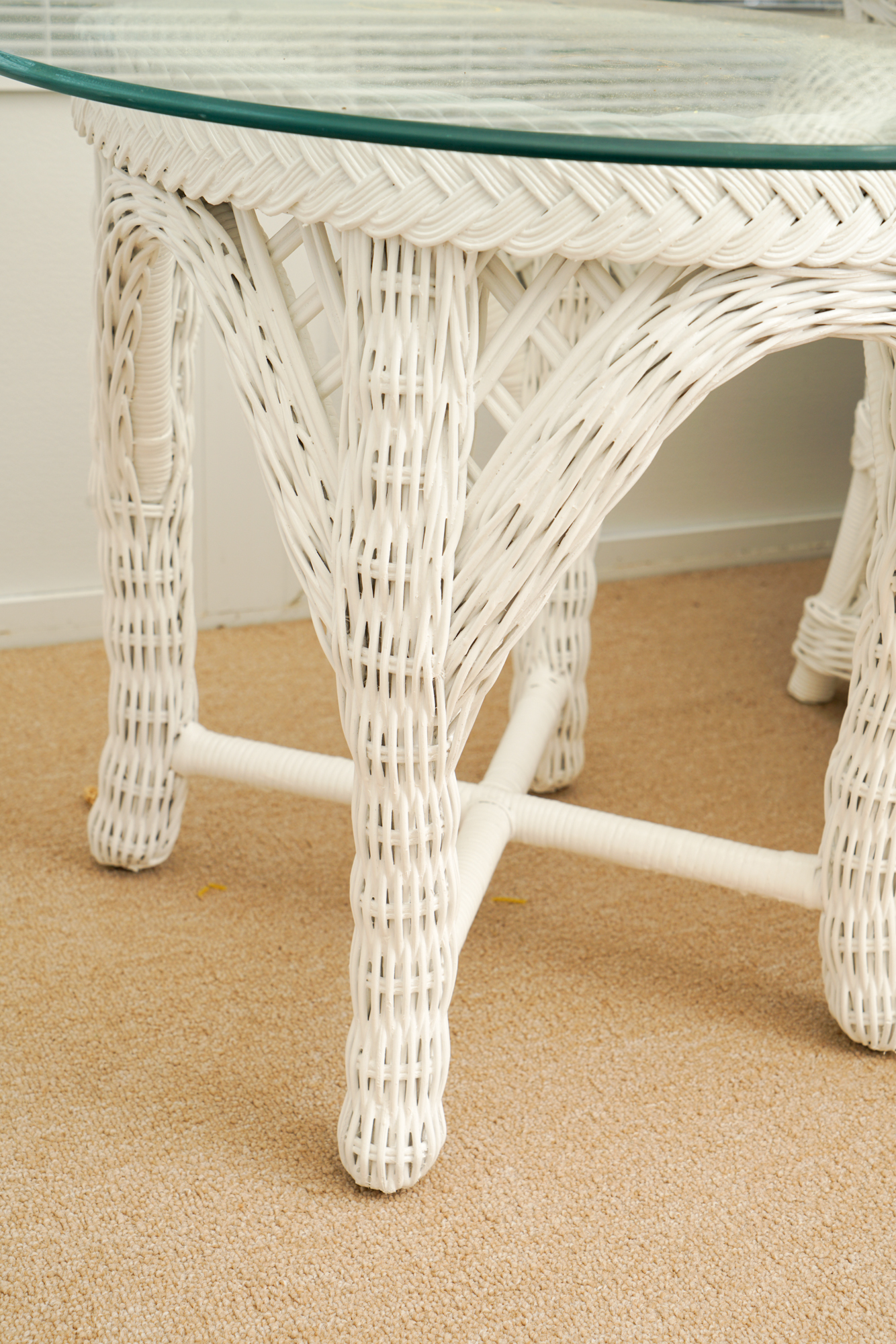 Pair of Wicker Glass Top Side Tables