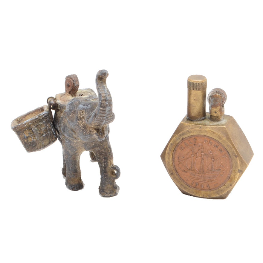 World War II British Trench Lighter and Elephant Cigarette Lighter