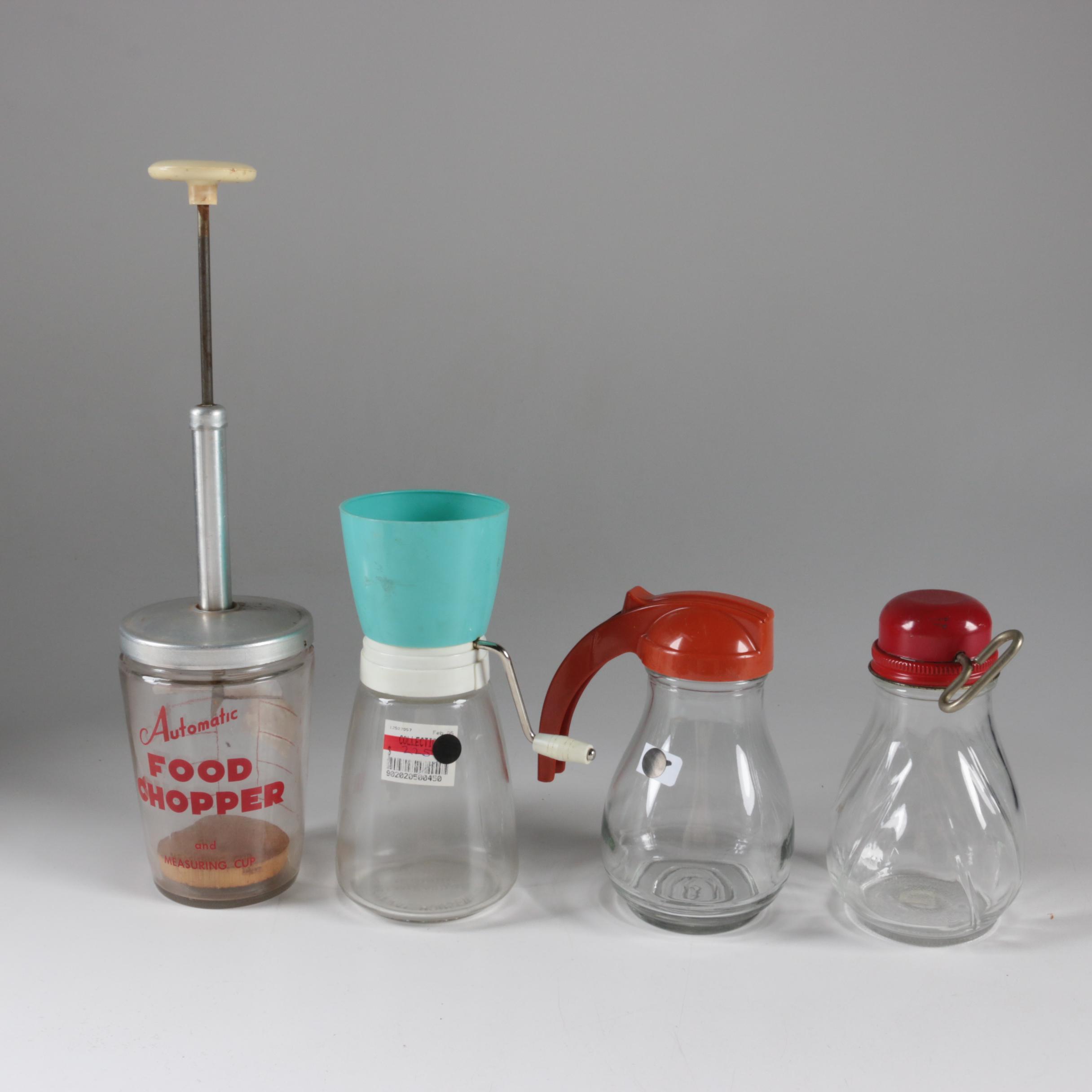 Vintage Wooden Rolling Pins, Glass Syrup Decanters and Cooking Accessories