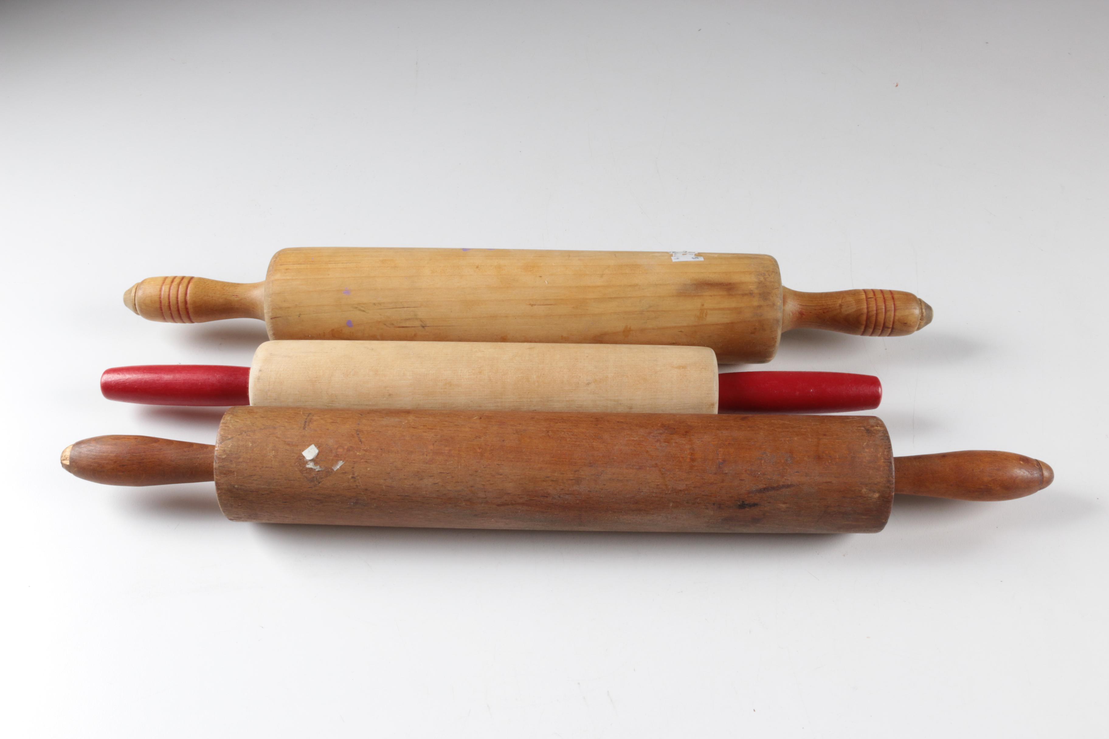 Vintage Wooden Rolling Pins, Glass Syrup Decanters and Cooking Accessories