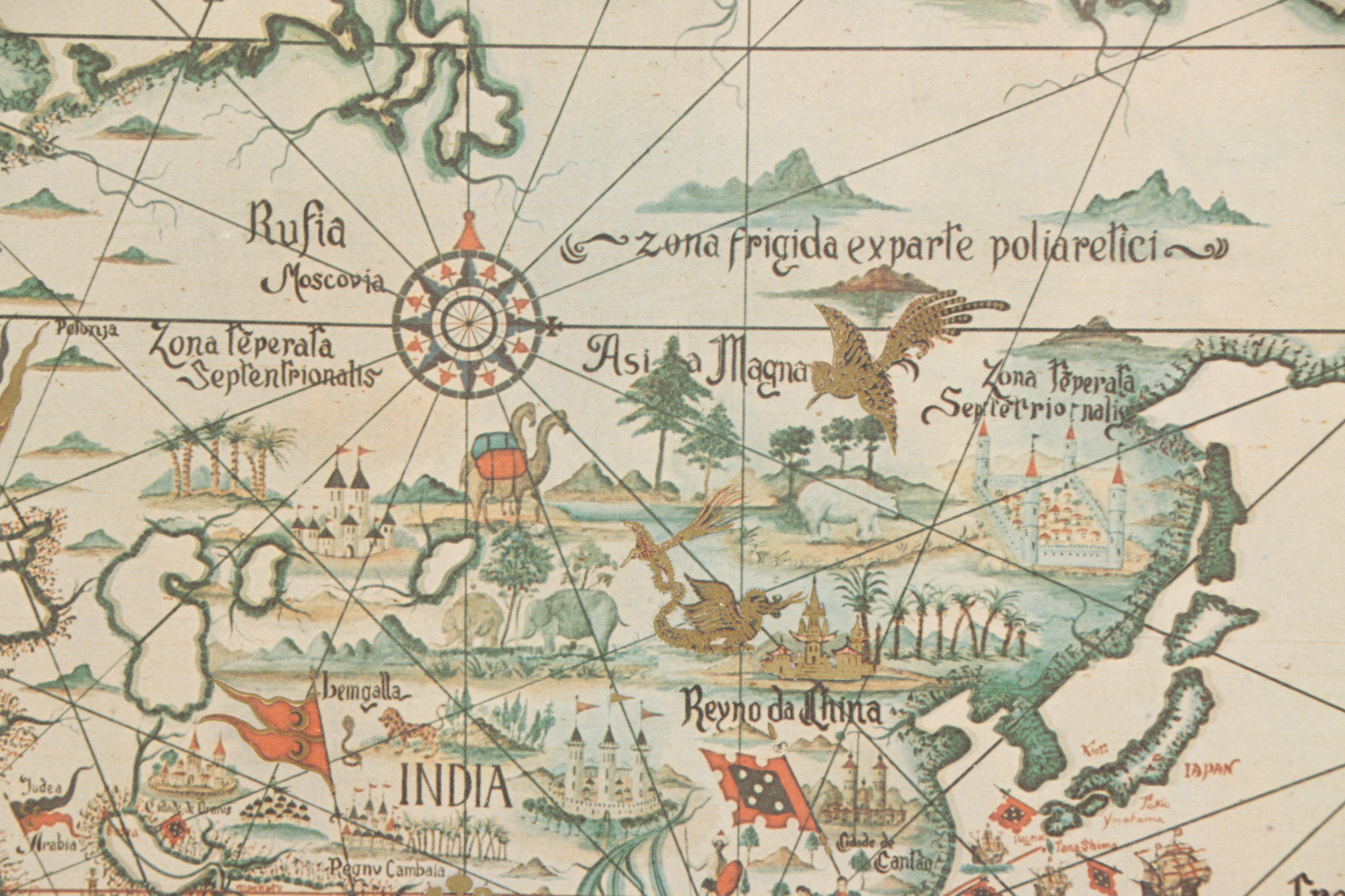 Vintage Offset Lithograph of a Portuguese Language Nautical Map