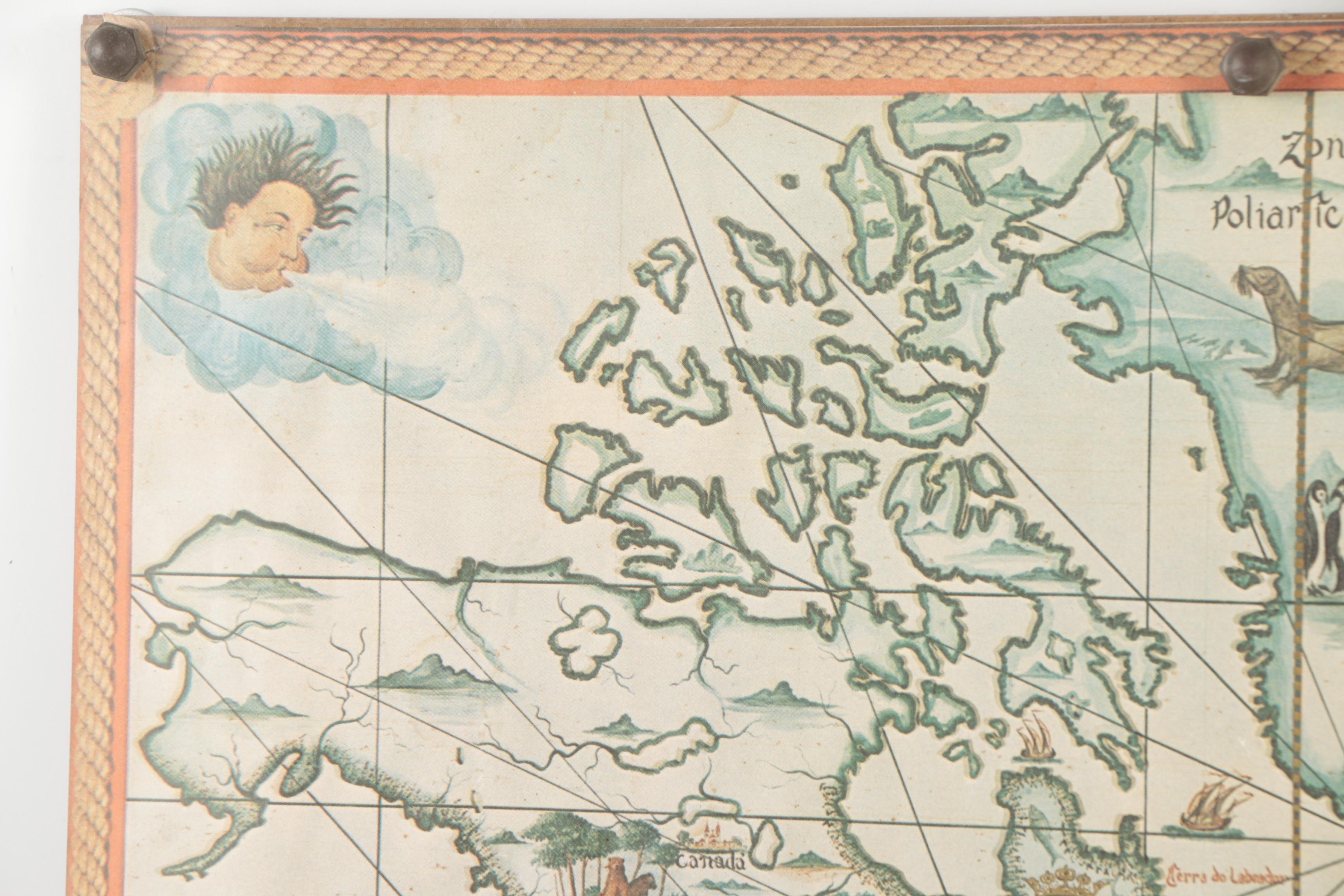 Vintage Offset Lithograph of a Portuguese Language Nautical Map