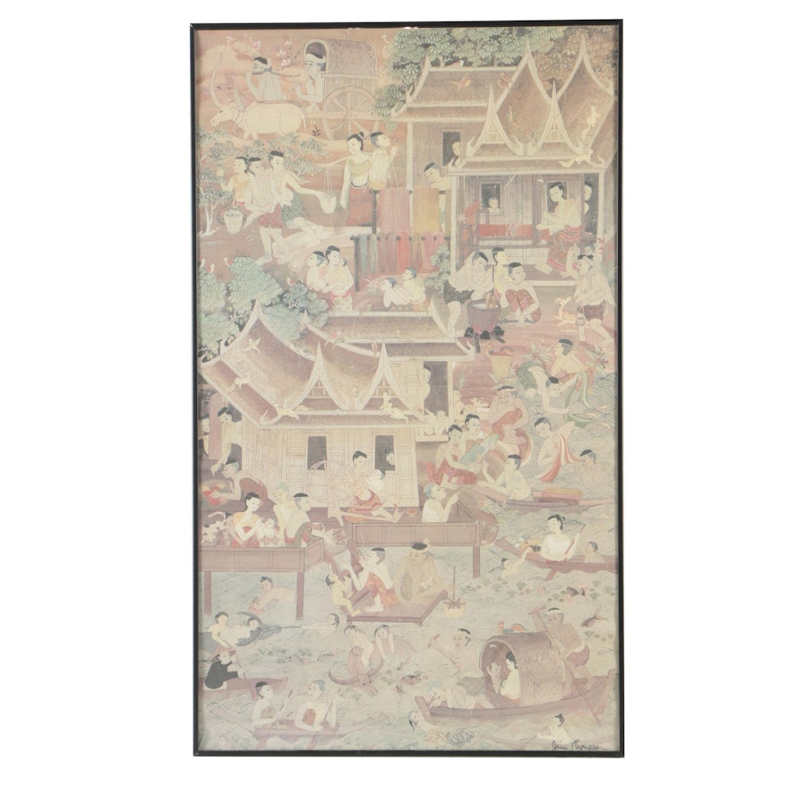 Jim Thompson Offset Lithograph of an Original East Asian Fabric