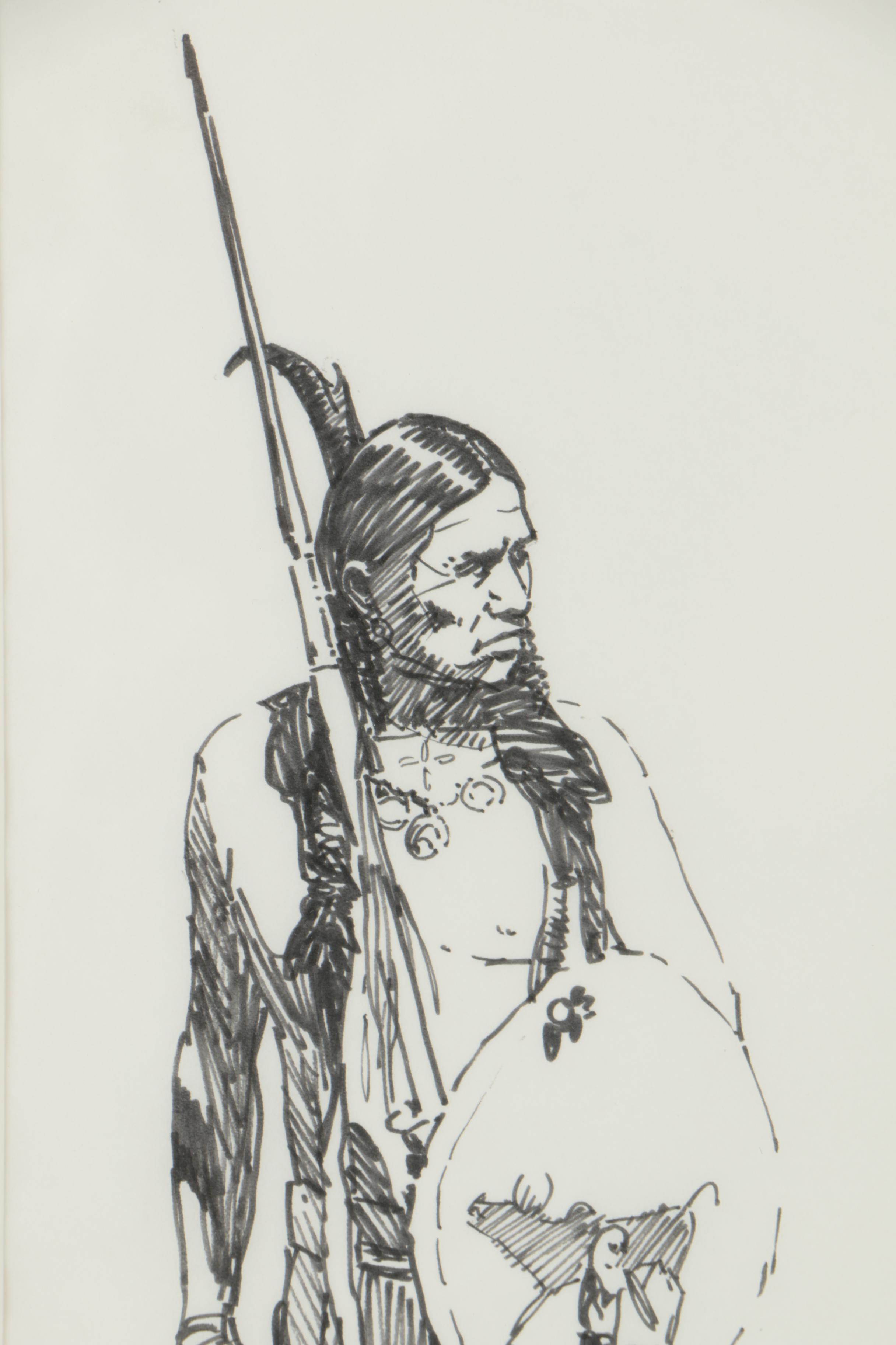 Hollis Williford Ink Drawing "Kiowa Lancer Study"