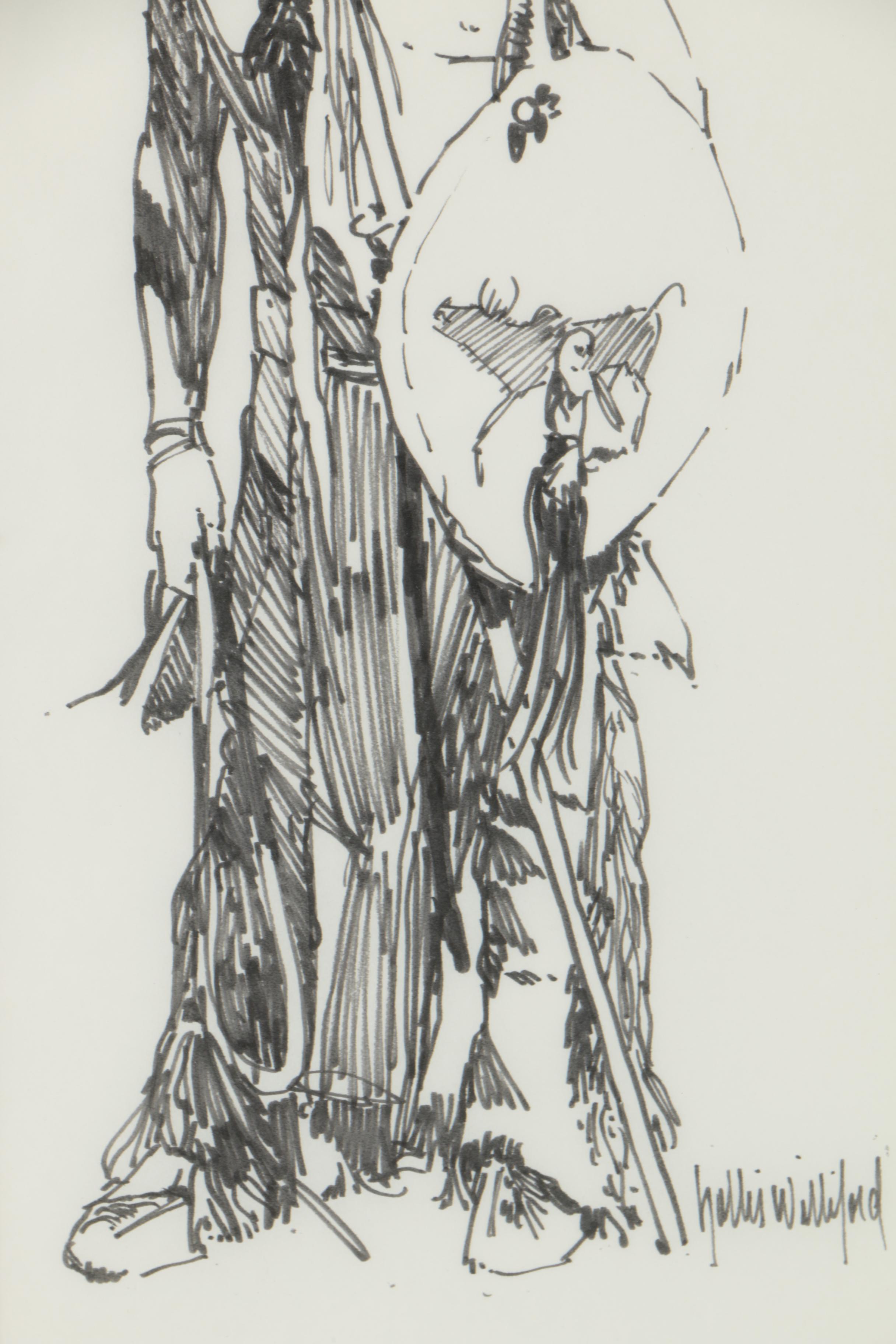 Hollis Williford Ink Drawing "Kiowa Lancer Study"