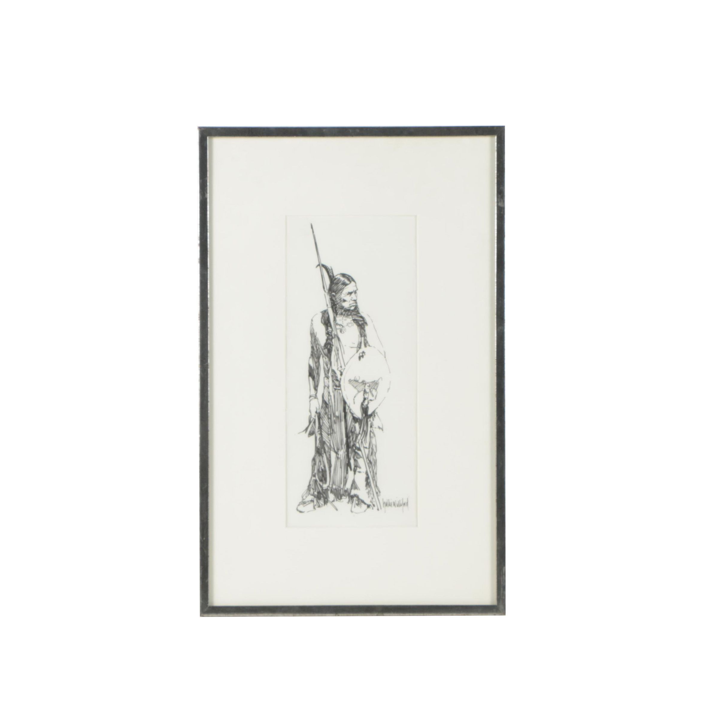 Hollis Williford Ink Drawing "Kiowa Lancer Study"