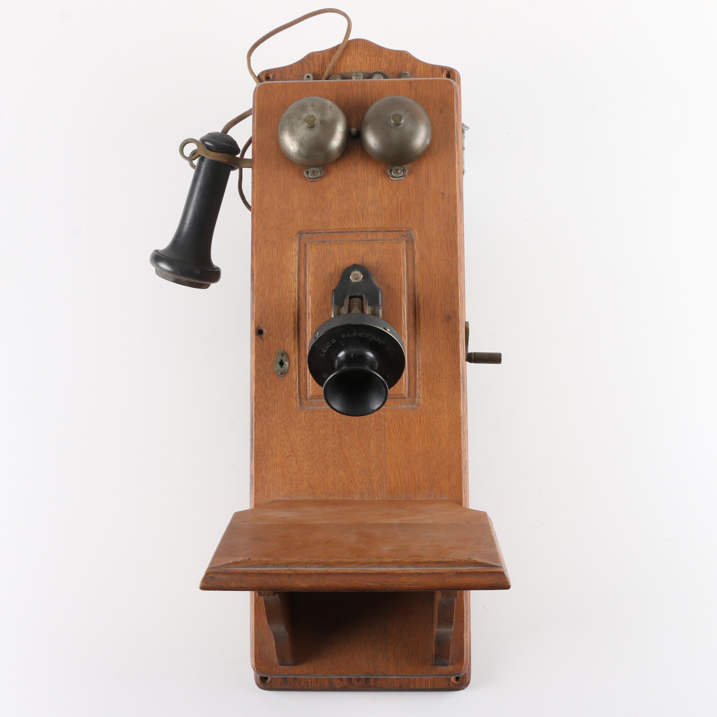 Antique Leich Electric CO Hand Crank Wall Phone