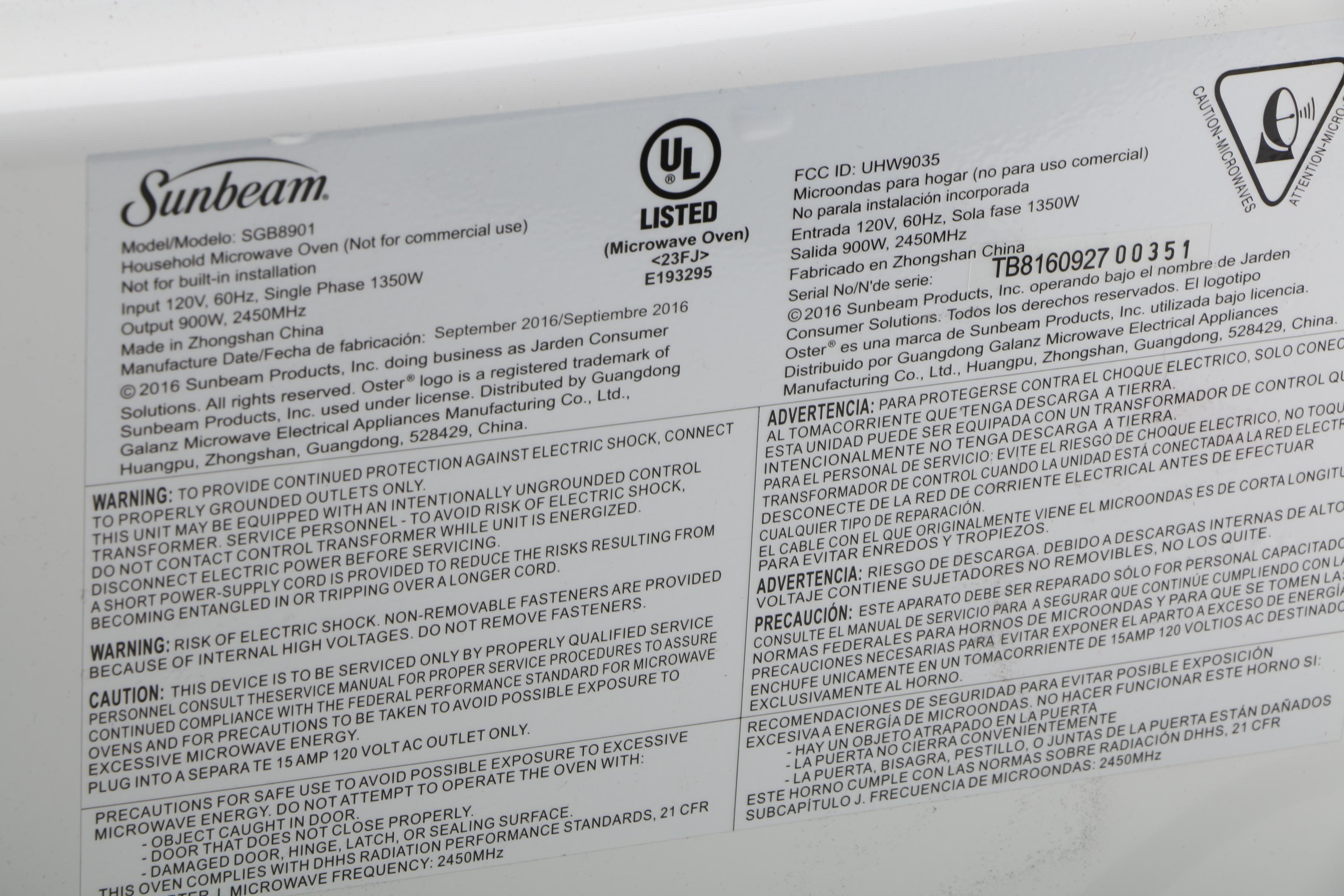 Sunbeam Counter-top Microwave