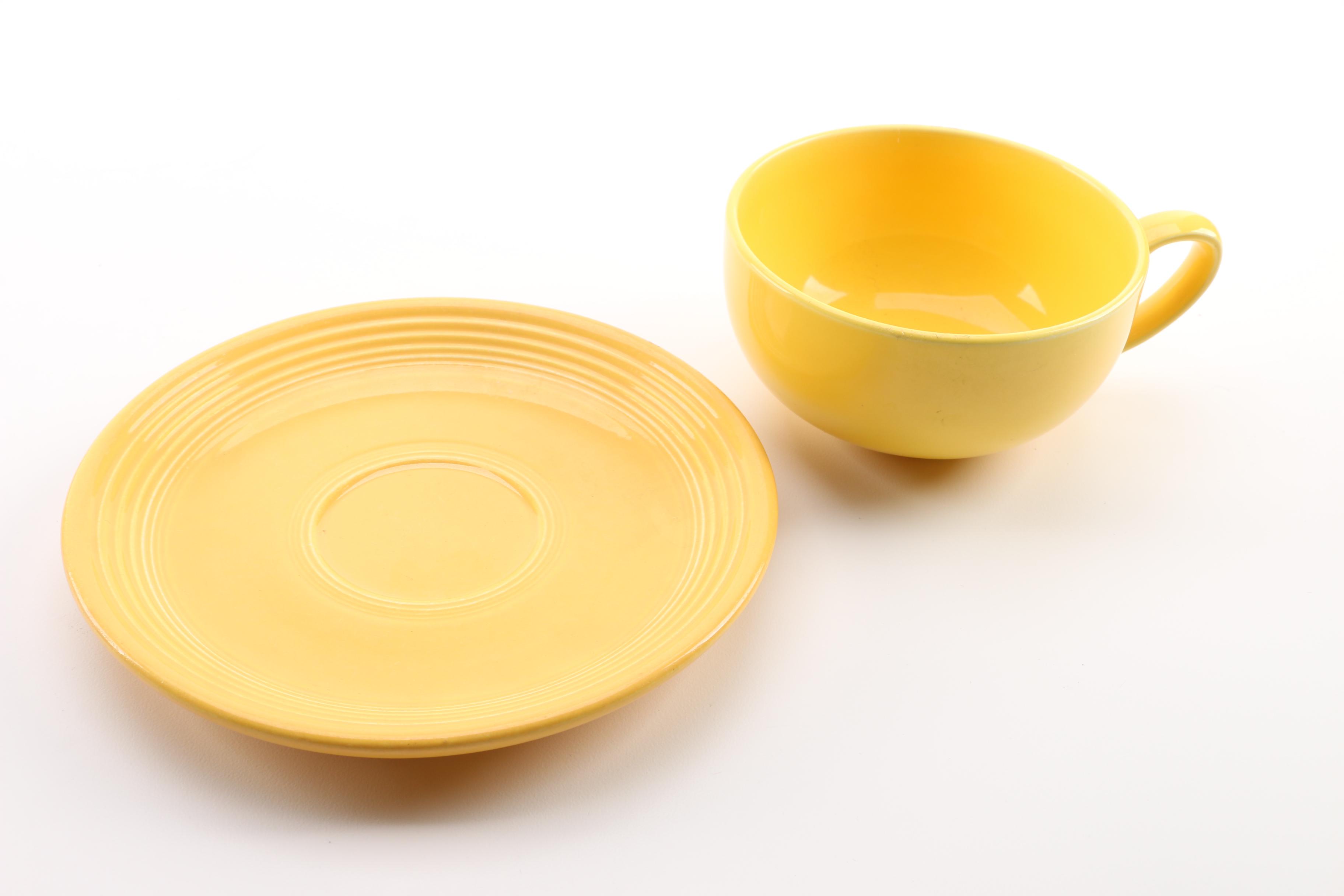 Homer Laughlin "Fiesta" and Bauer Pottery Ceramic Cups and Saucers