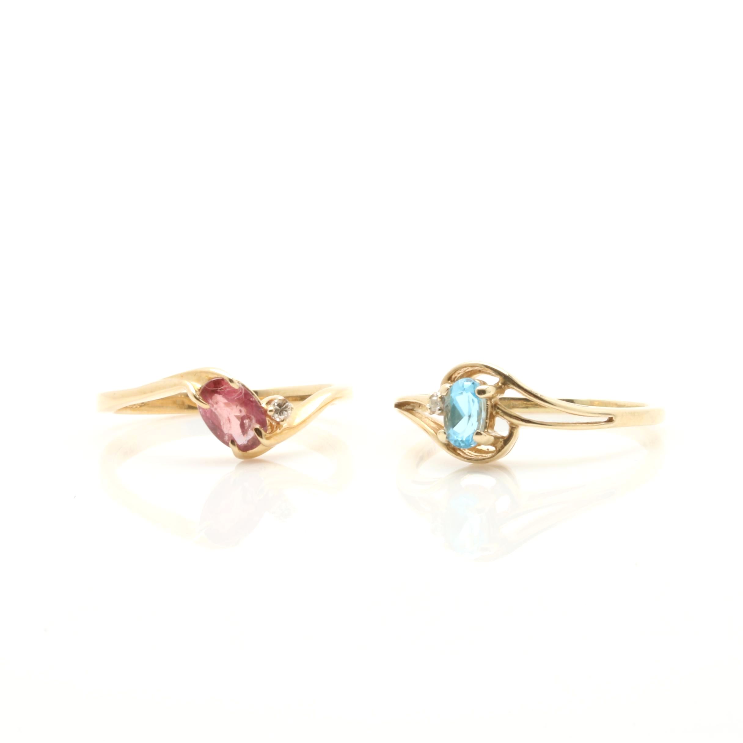 10K Yellow Gold Ruby, Topaz, and Diamond Rings