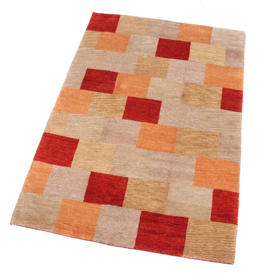 Hand-Knotted Indo-Persian Gabbeh Mid-Century Modern Style Rug