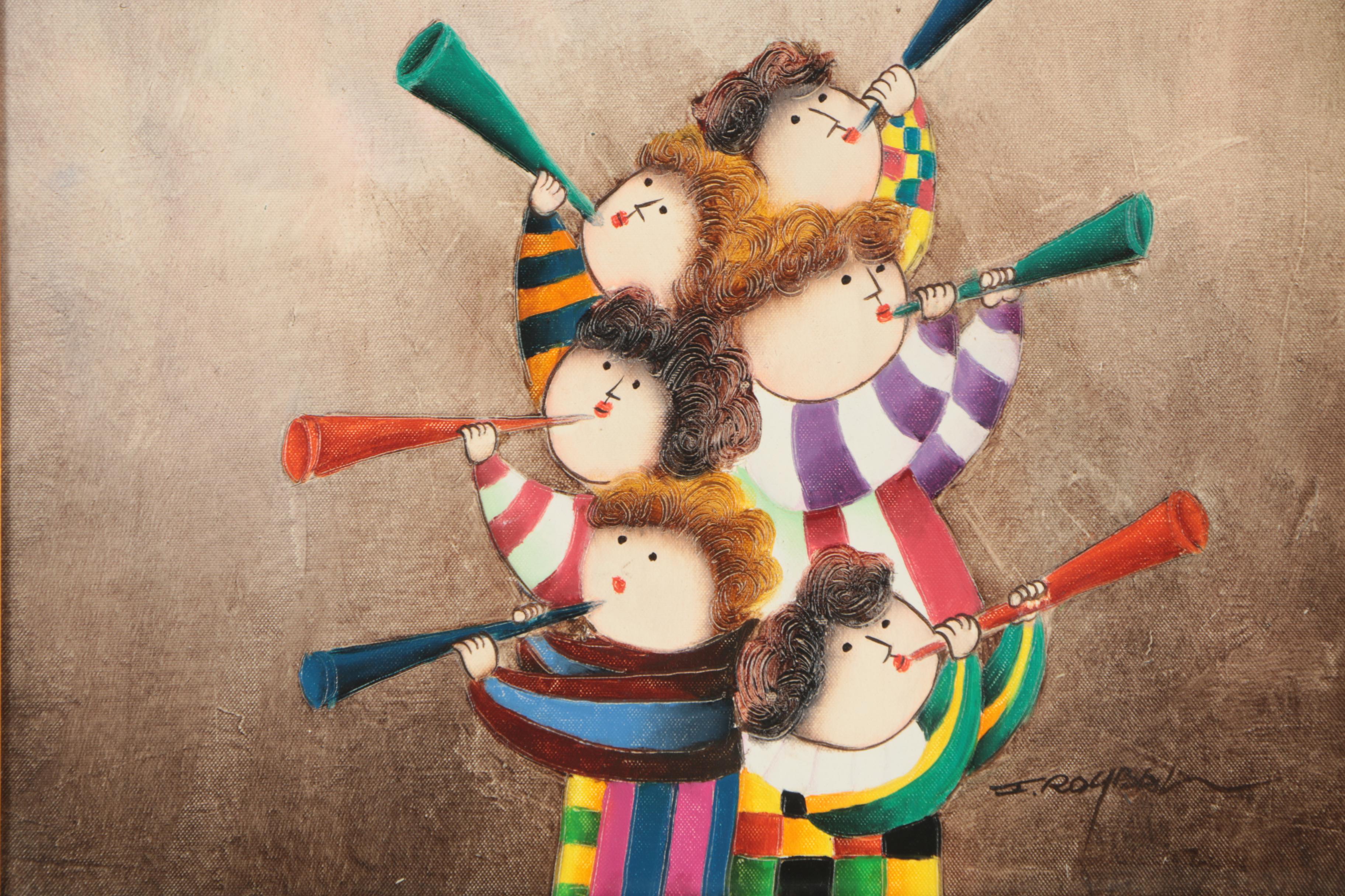 Joyce Roybal Oil Painting of Children with Horns