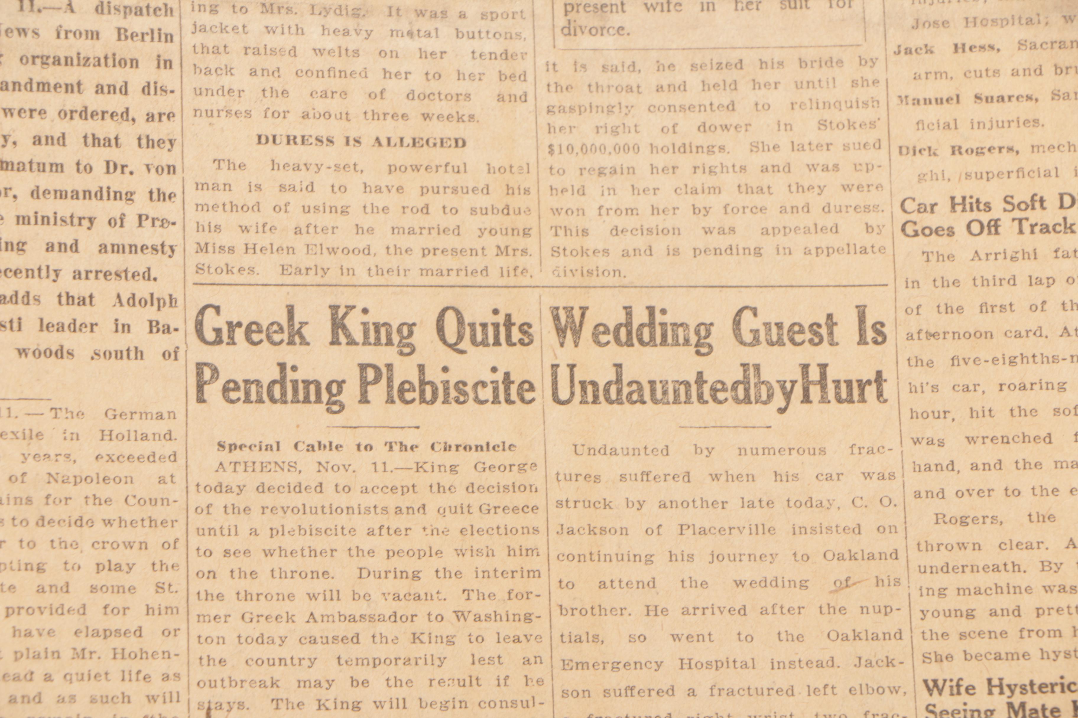 Bound 1923 "San Francisco Chronicle" Newspaper with CoA