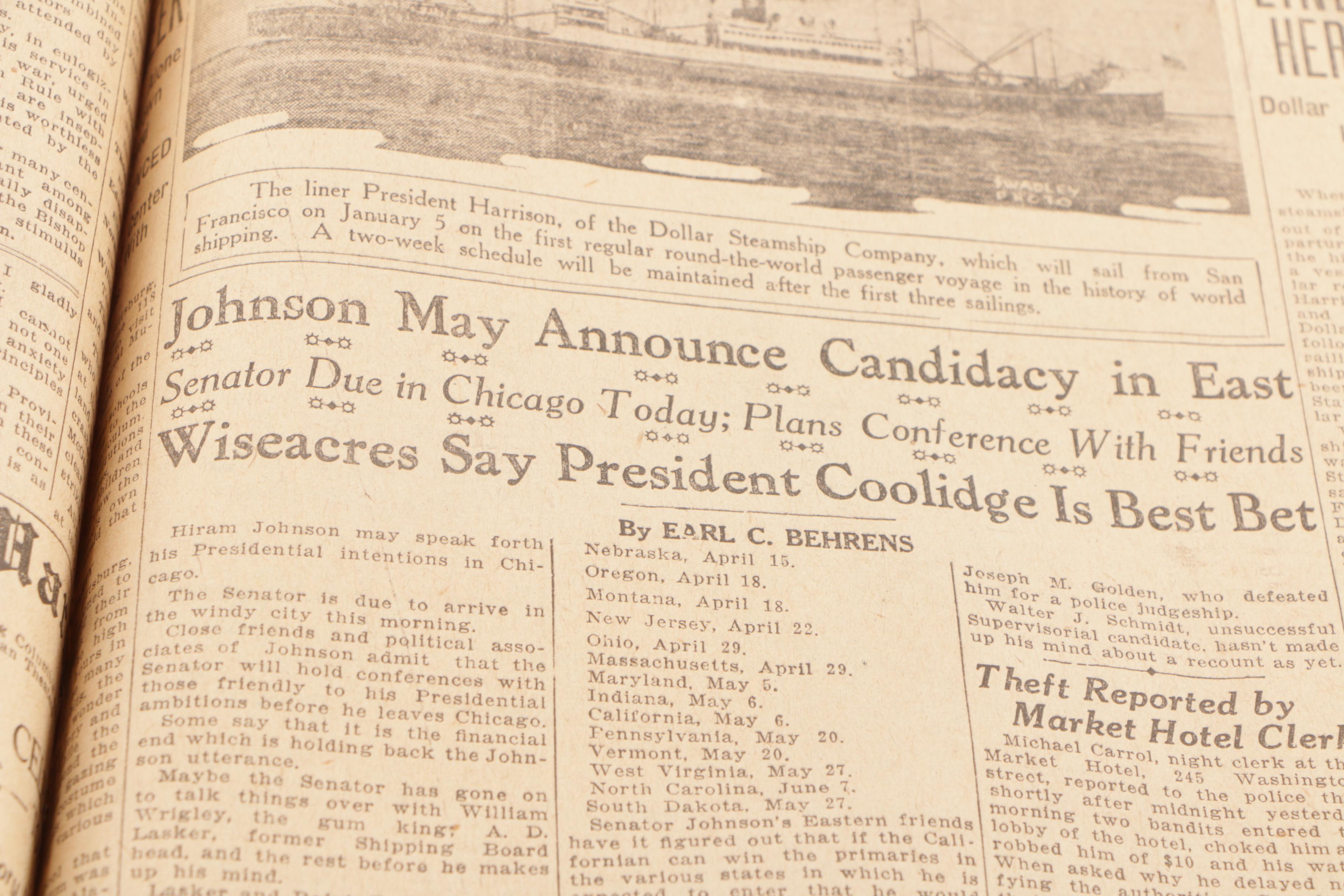 Bound 1923 "San Francisco Chronicle" Newspaper with CoA