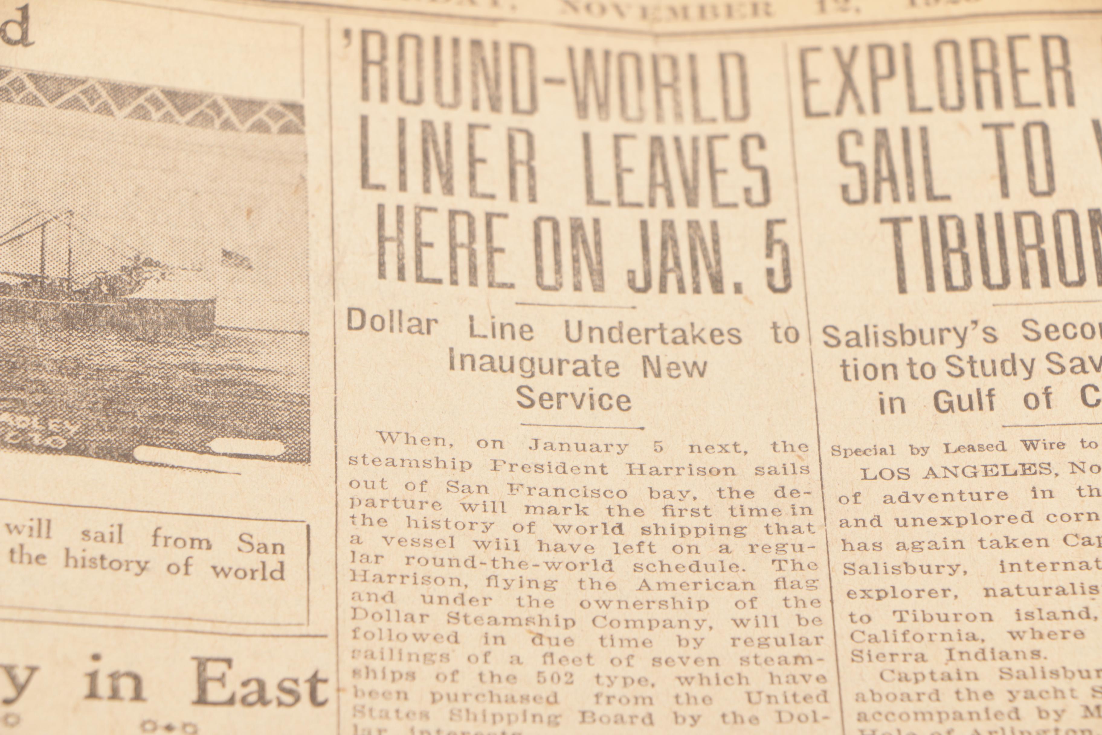 Bound 1923 "San Francisco Chronicle" Newspaper with CoA