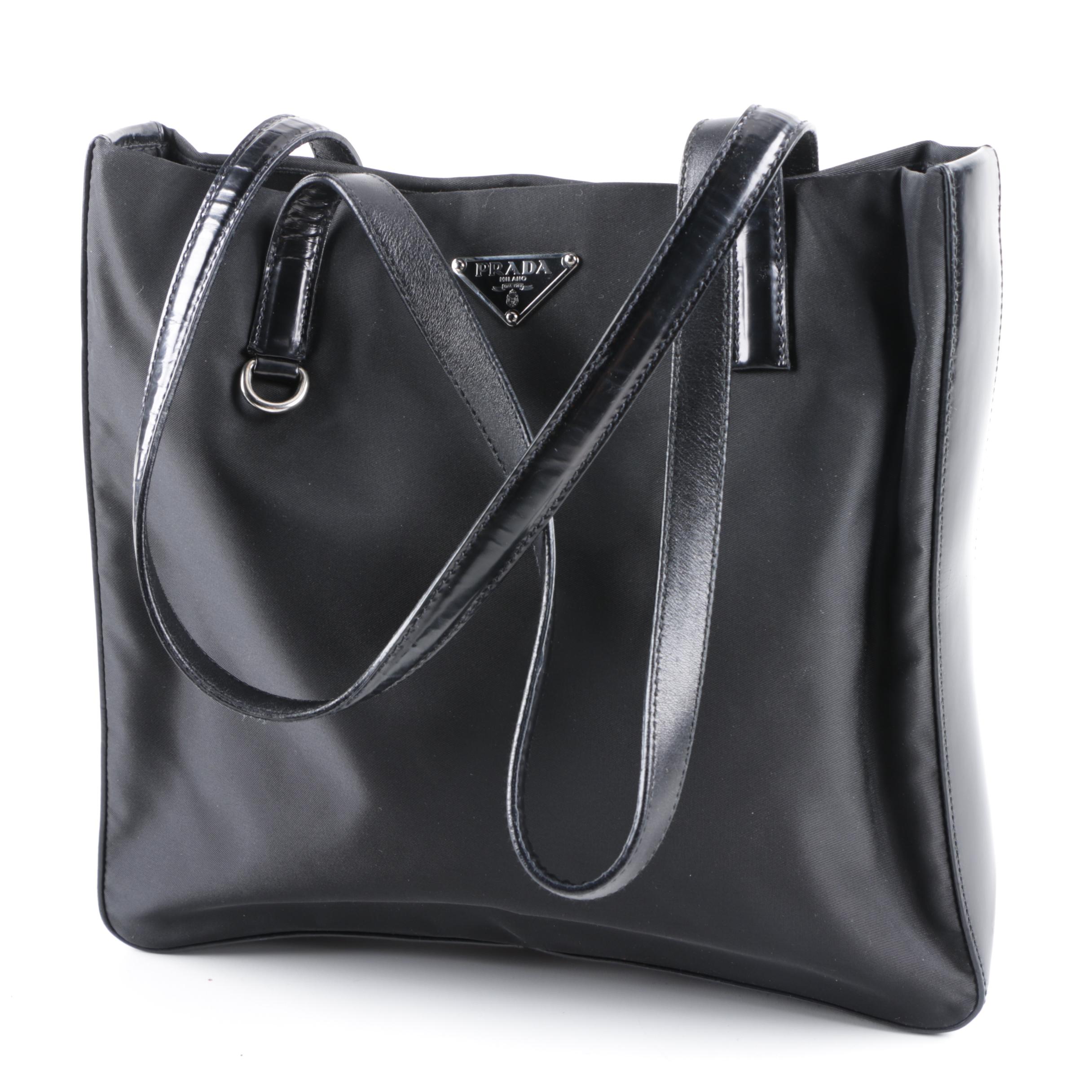 Prada Black Nylon and Leather Tote