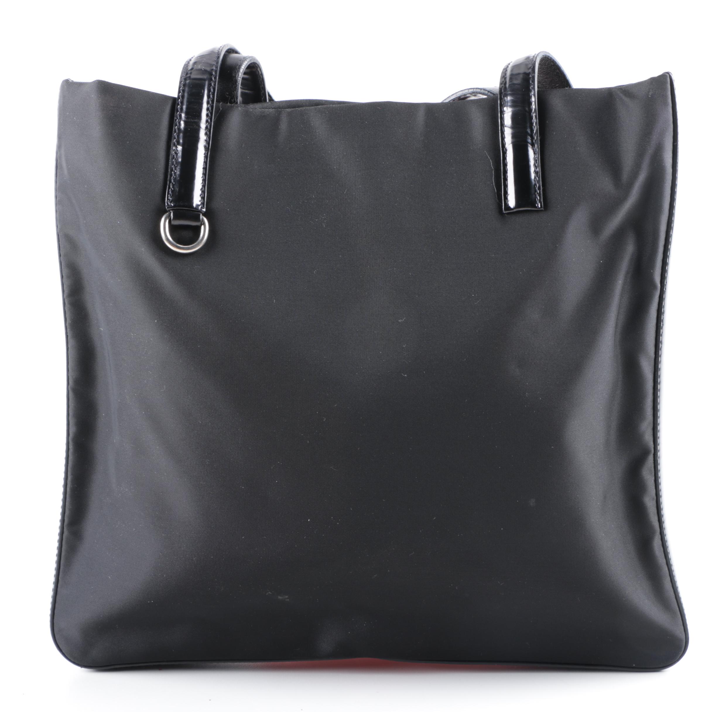 Prada Black Nylon and Leather Tote