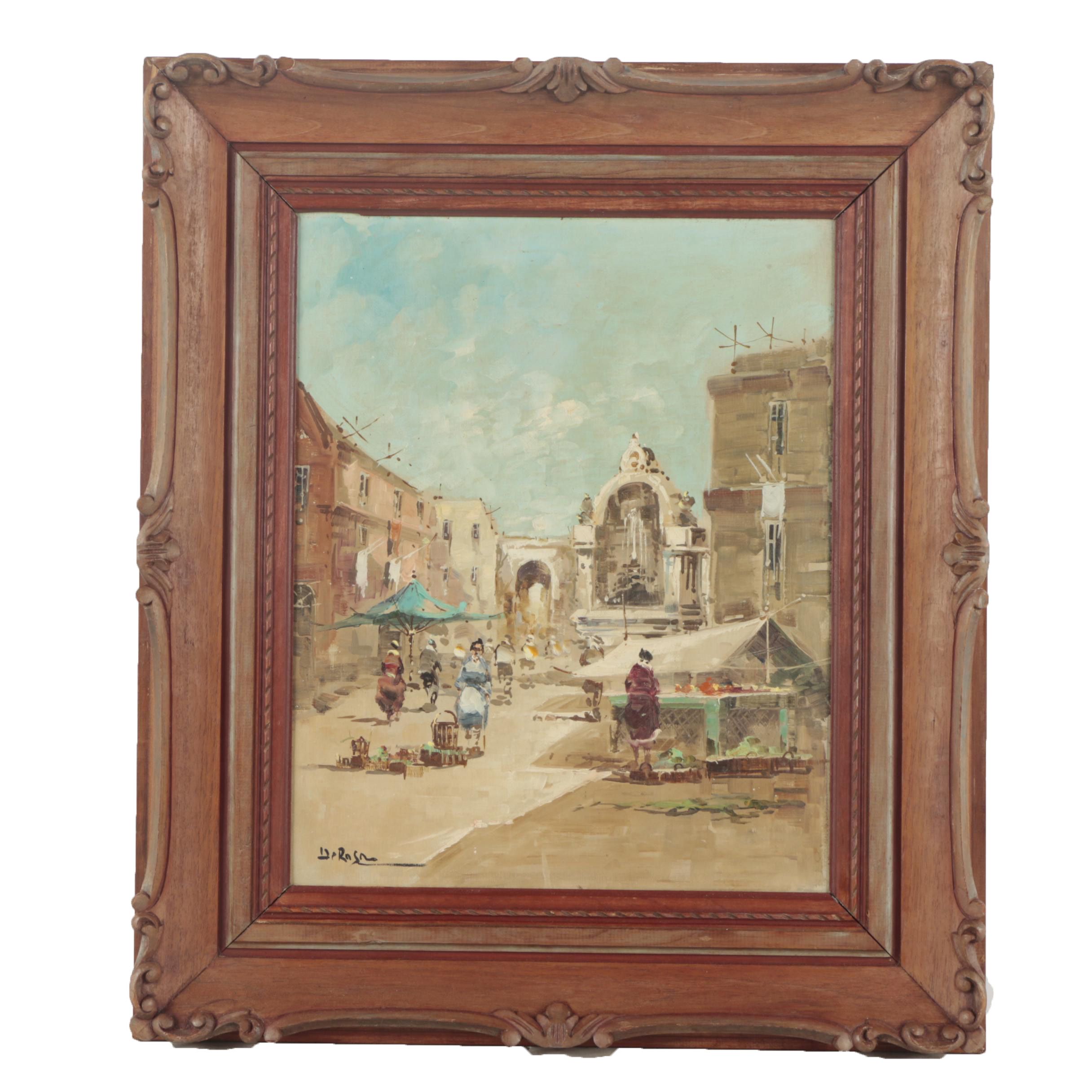 Oil Painting of a Village Square