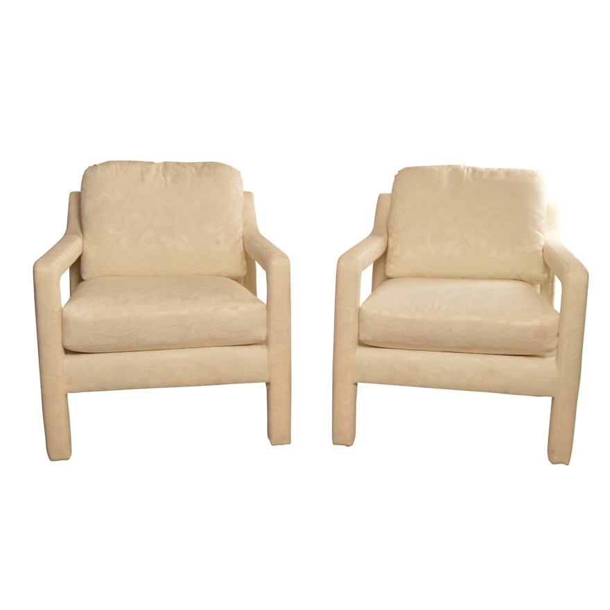 Pair of Mid-Century Damask Upholstered Lounge Chairs