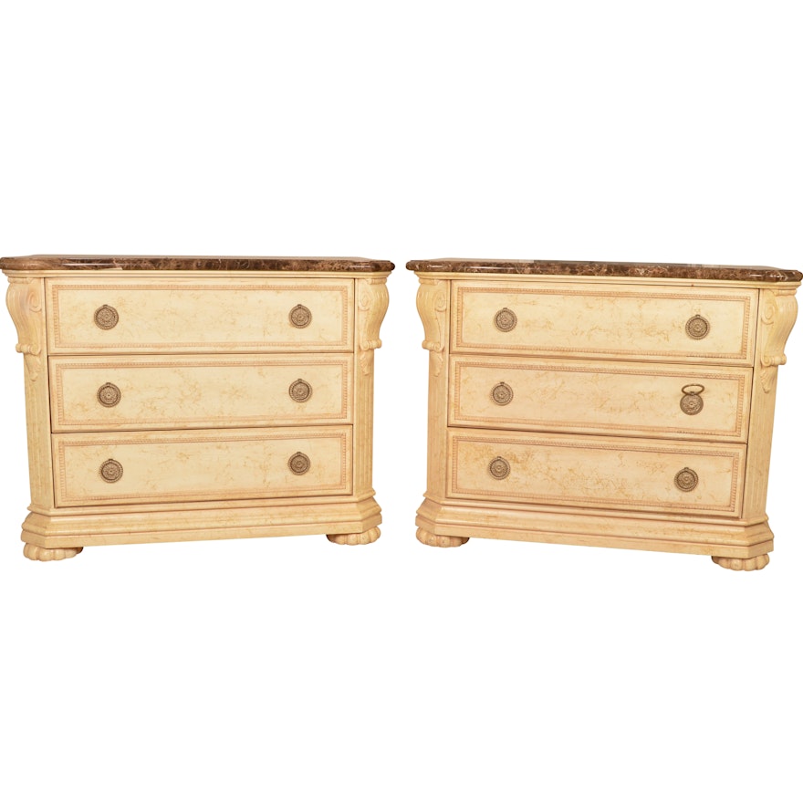 Pair of Marble Top Nightstands by Bernhardt