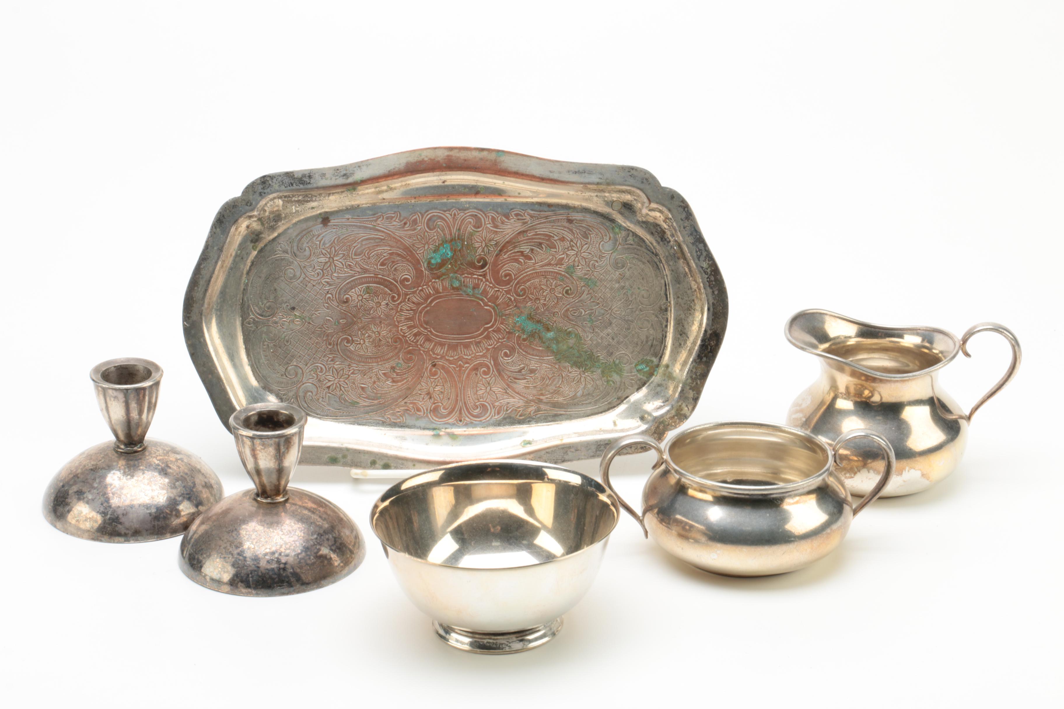 Wm A. Rogers Reproduction Paul Revere Silver Plate Bowl and Other Serveware